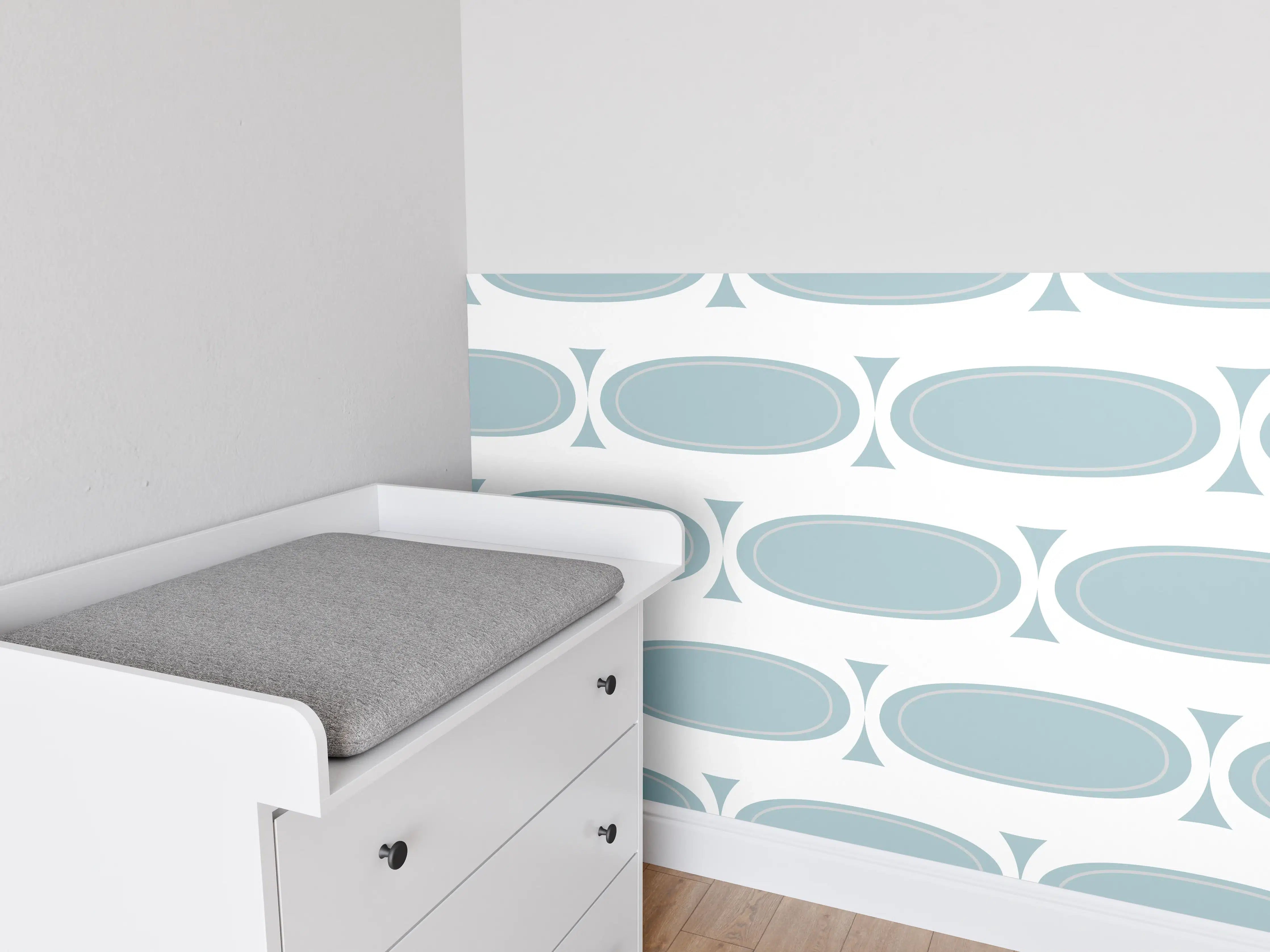 Babyzimmer Wandgestaltung - Weiß-Grau Grafisches Muster