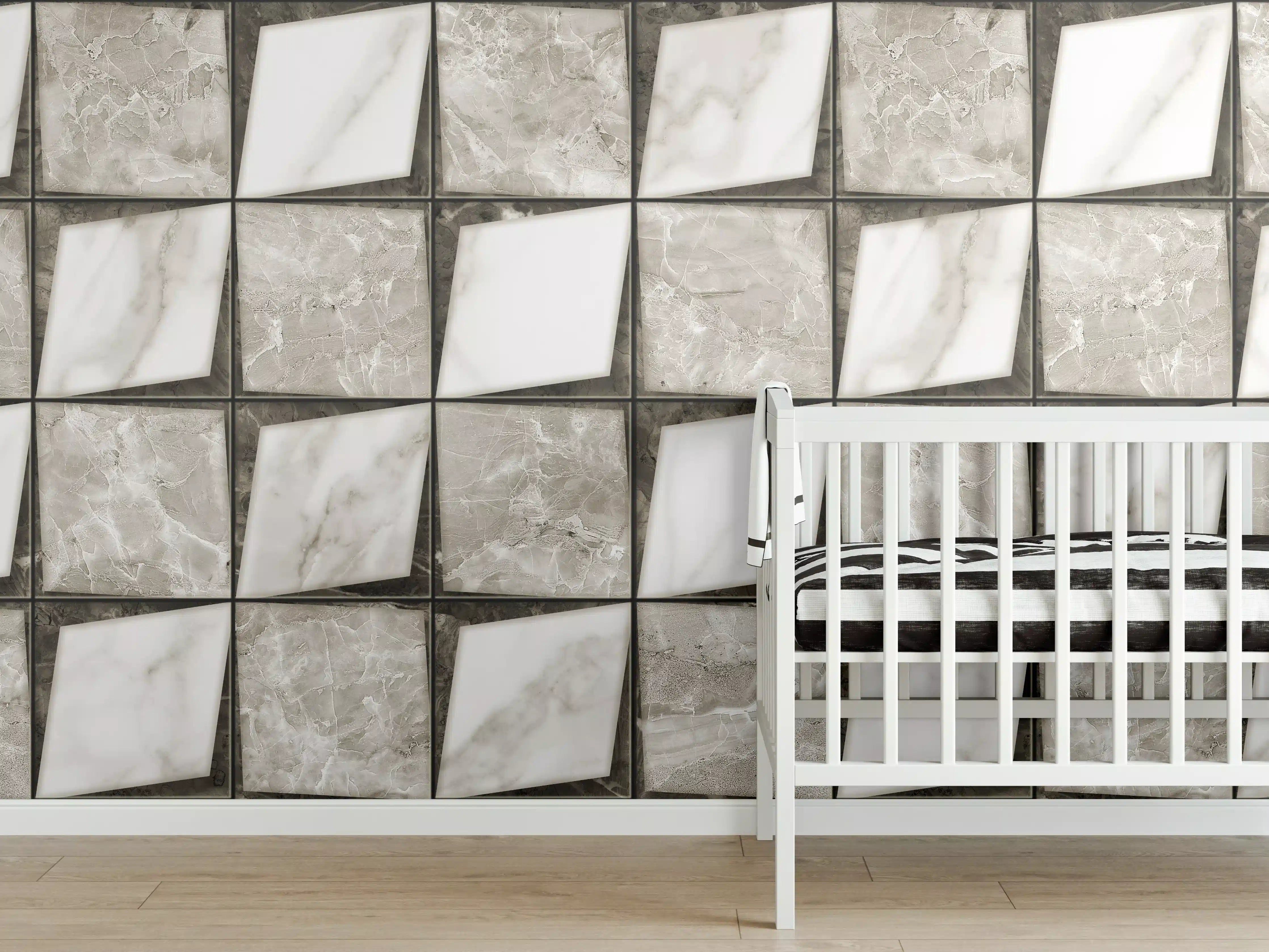 Babyzimmer Wandgestaltung - Weiß-Grau Keramik Mosaikfliesen