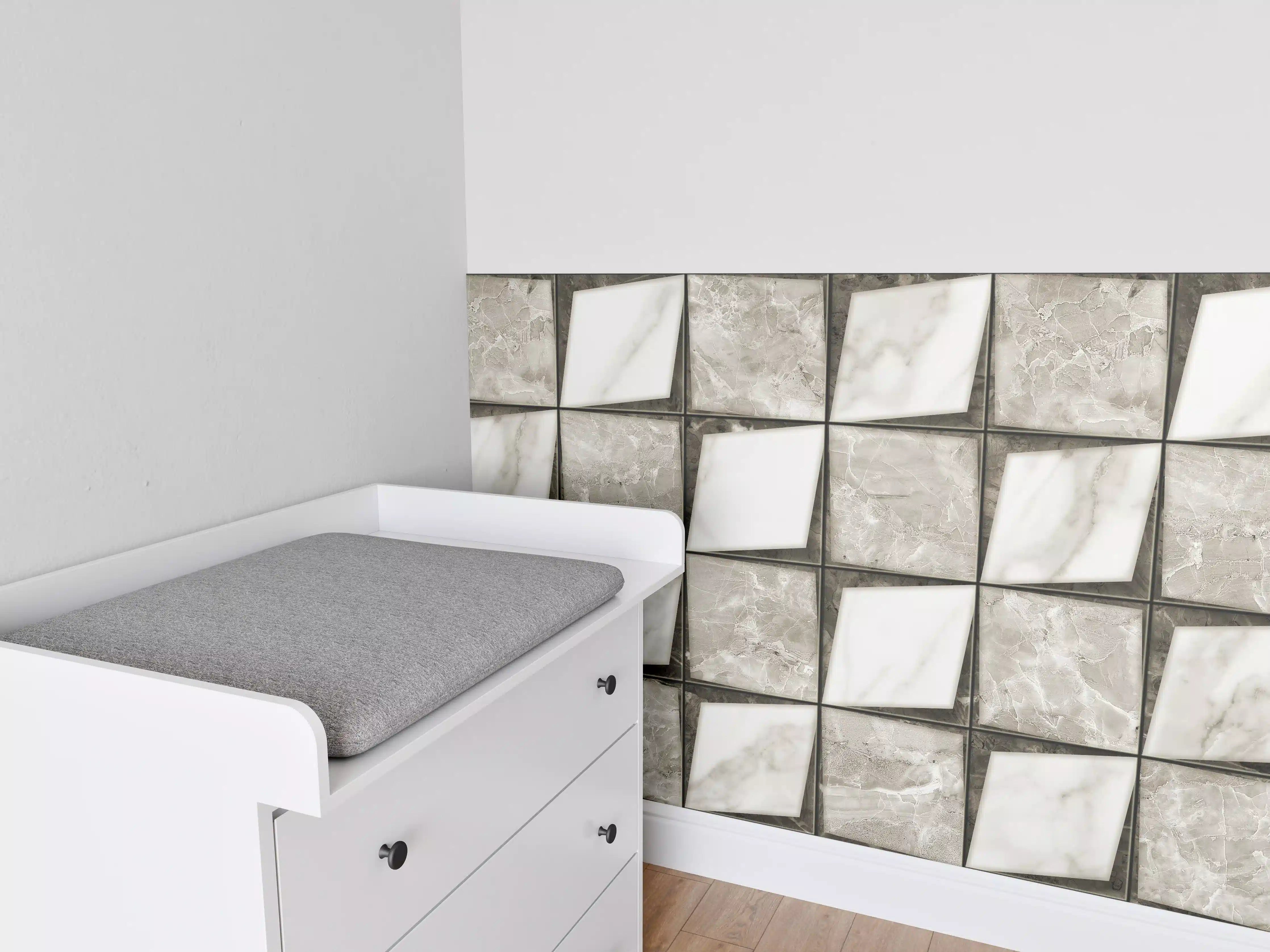Babyzimmer Wandgestaltung - Weiß-Grau Keramik Mosaikfliesen