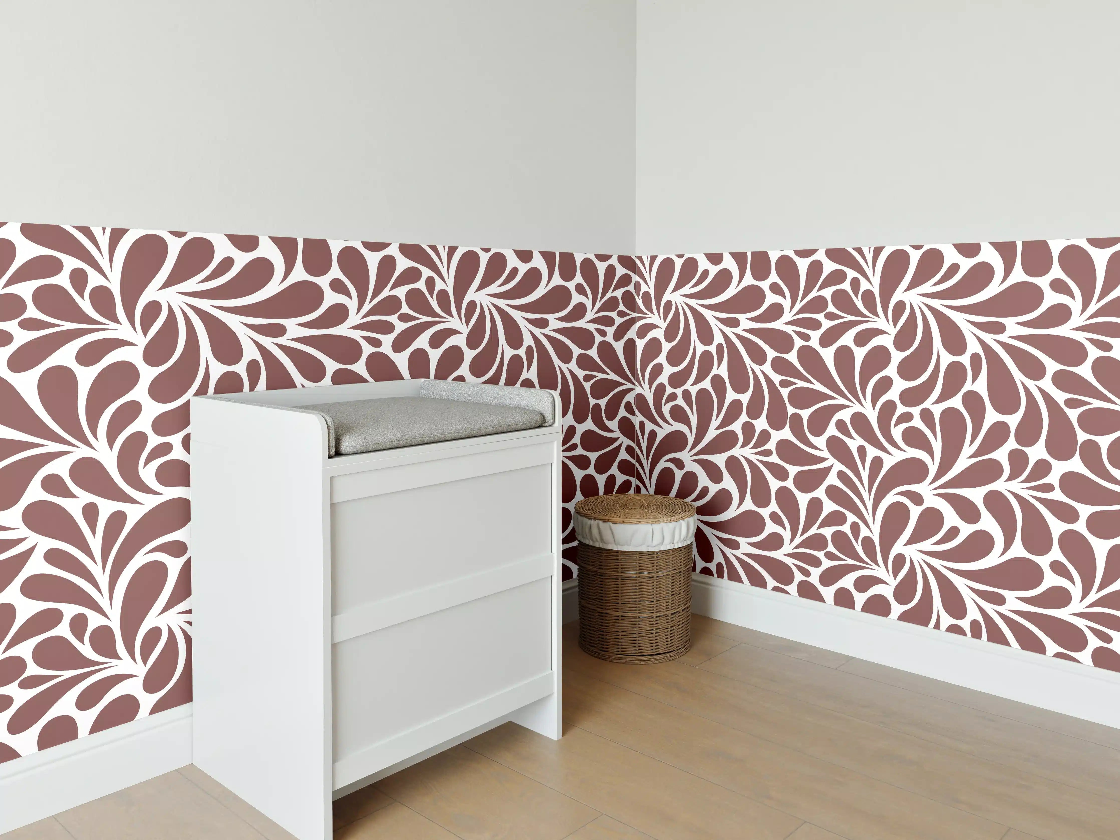 Babyzimmer Wandgestaltung - Weiß-Grau-Motive mit floralem Design