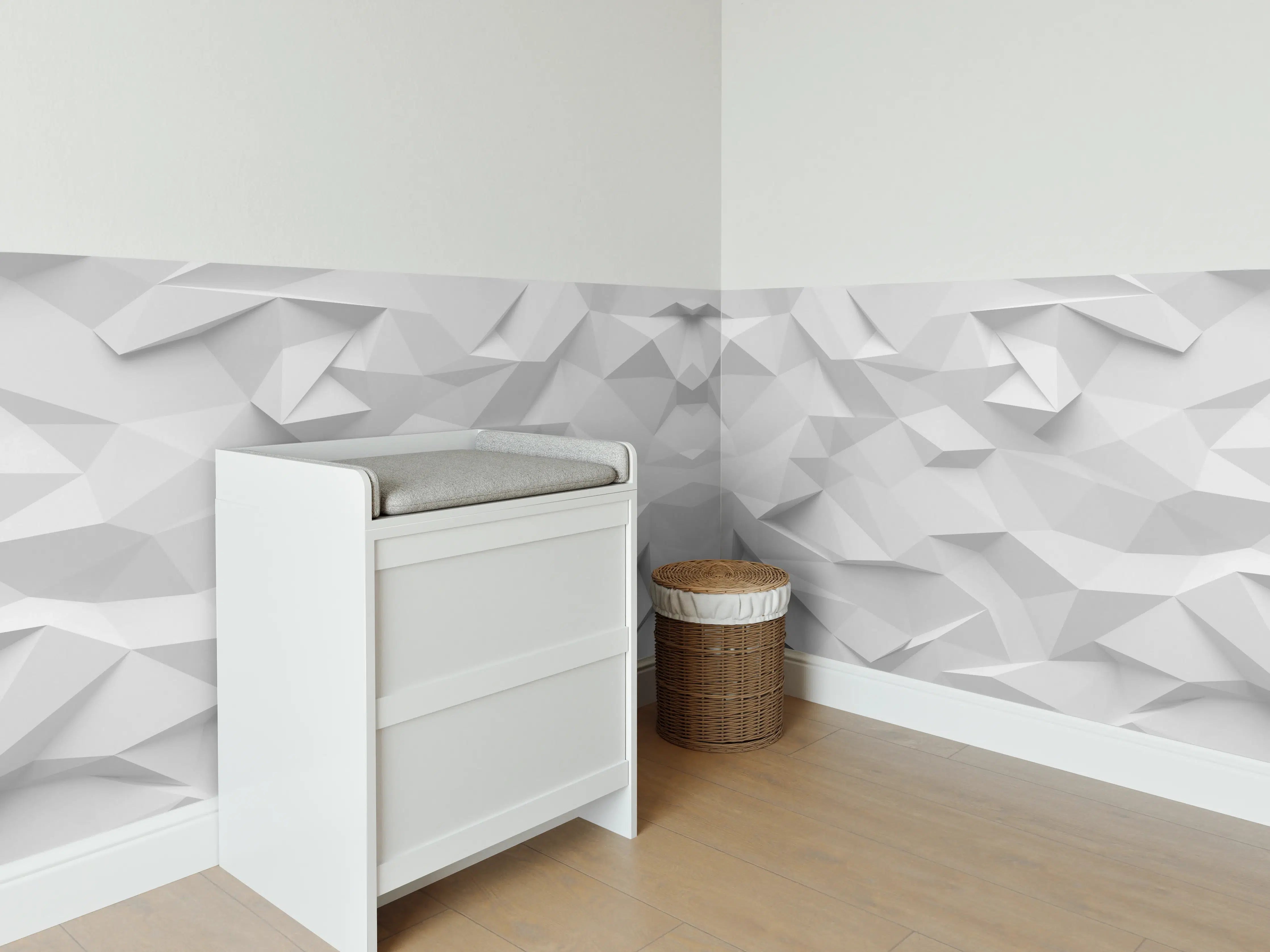 Babyzimmer Wandgestaltung - Weiß-Graue Geometrie-Textur