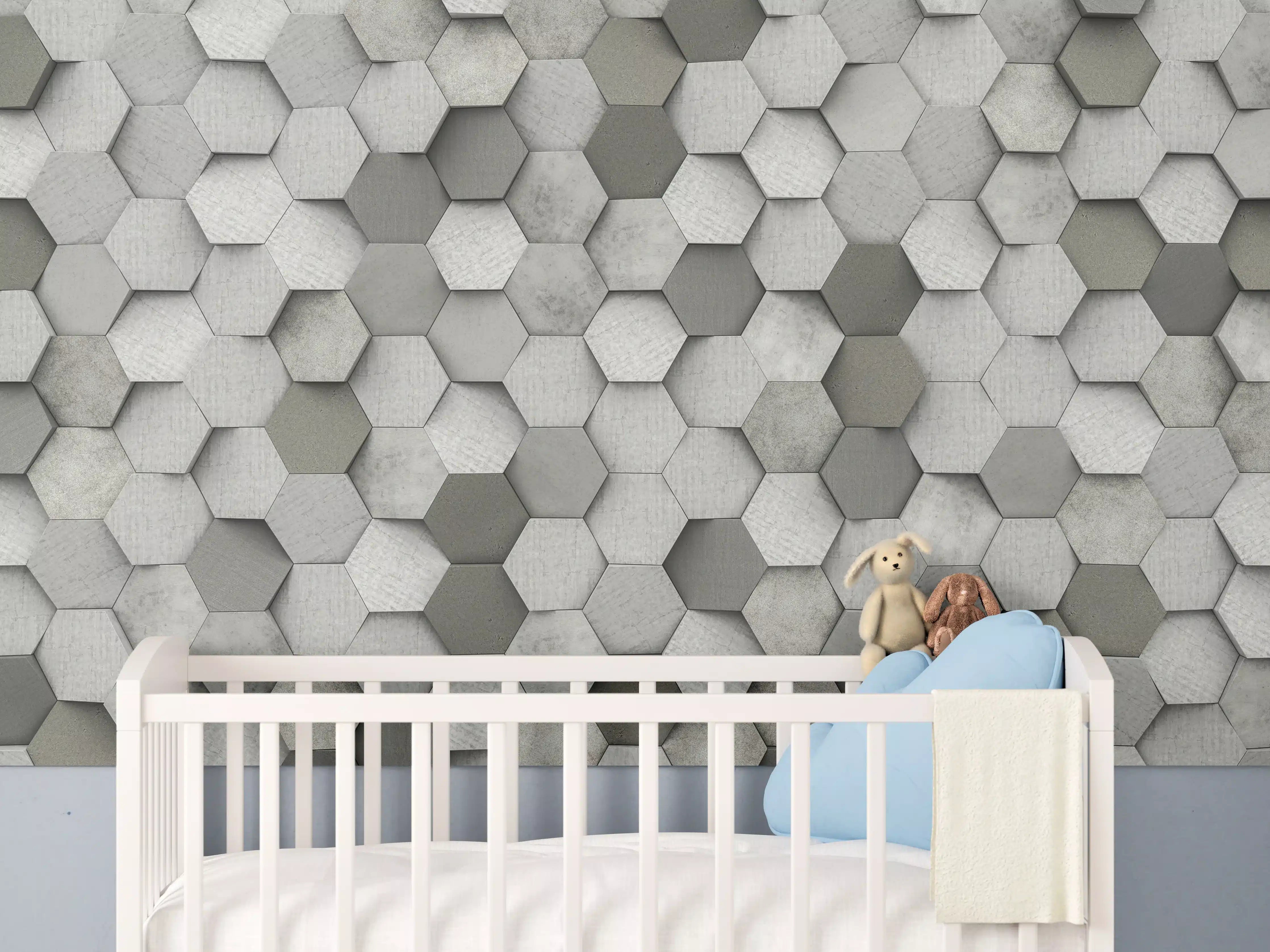 Babyzimmer Wandgestaltung - Weiß-Graue Hexagon Struktur