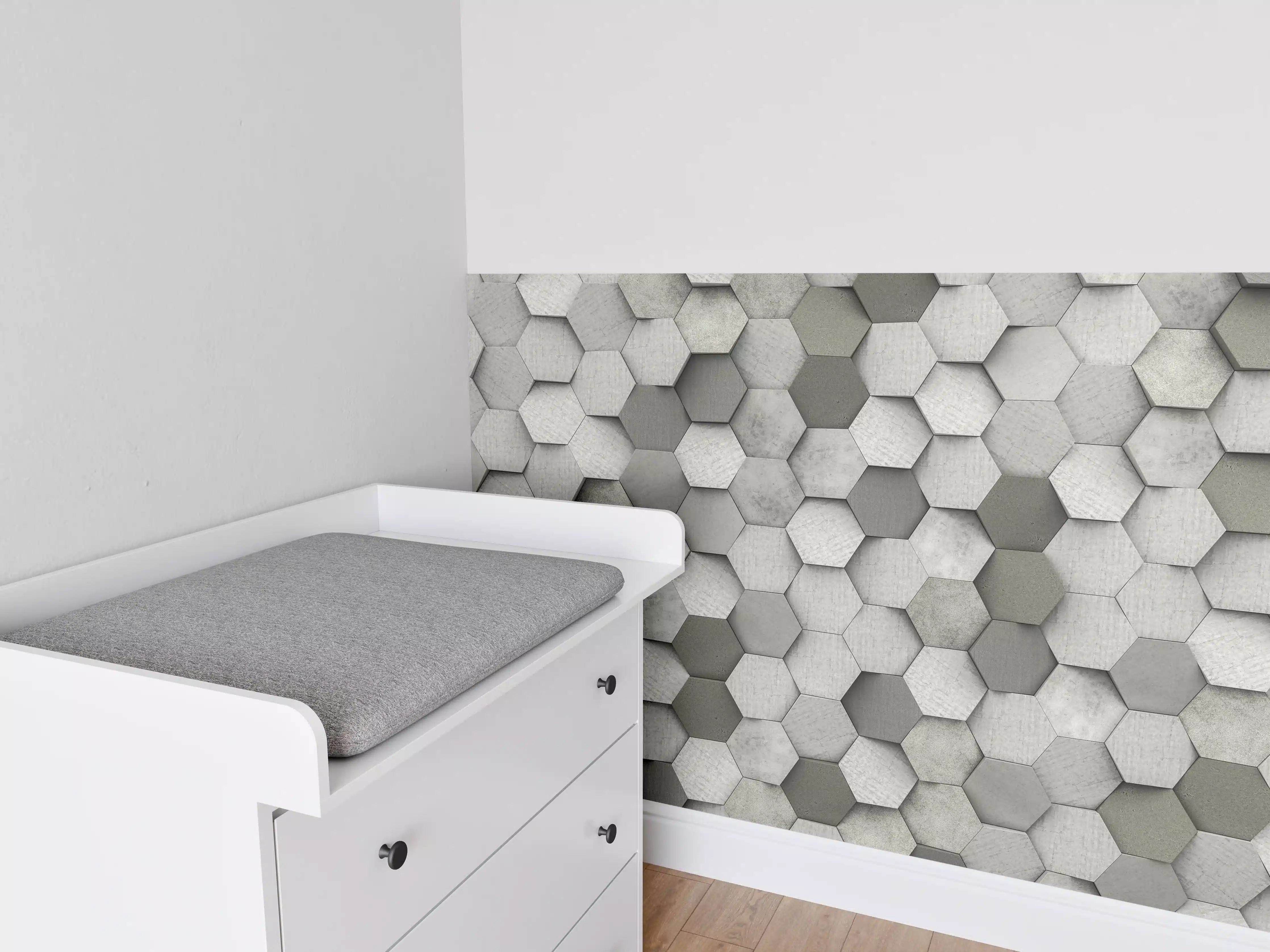 Babyzimmer Wandgestaltung - Weiß-Graue Hexagon Struktur