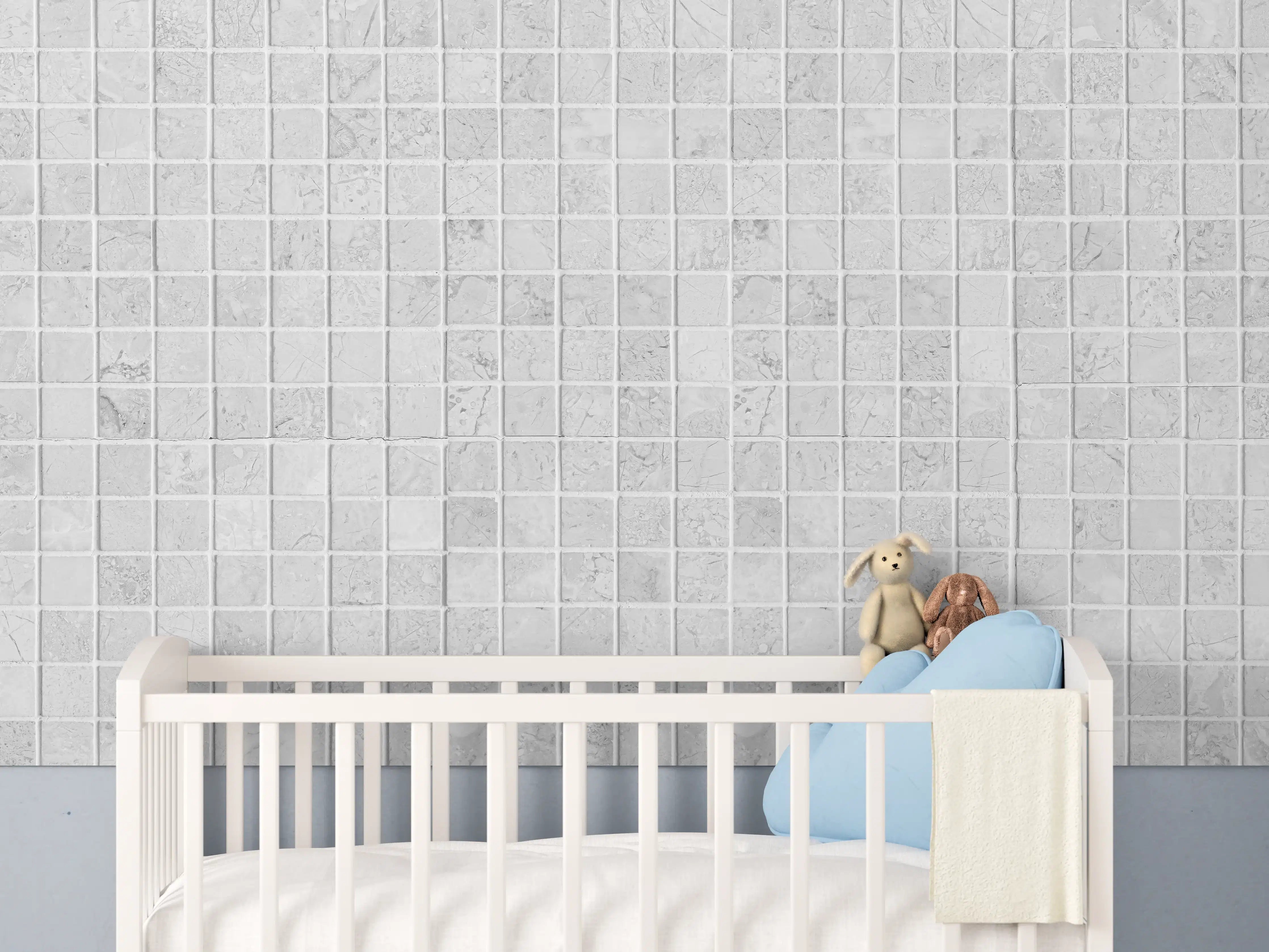 Babyzimmer Wandgestaltung - Weiß-Graue Mosaikfliesen Textur