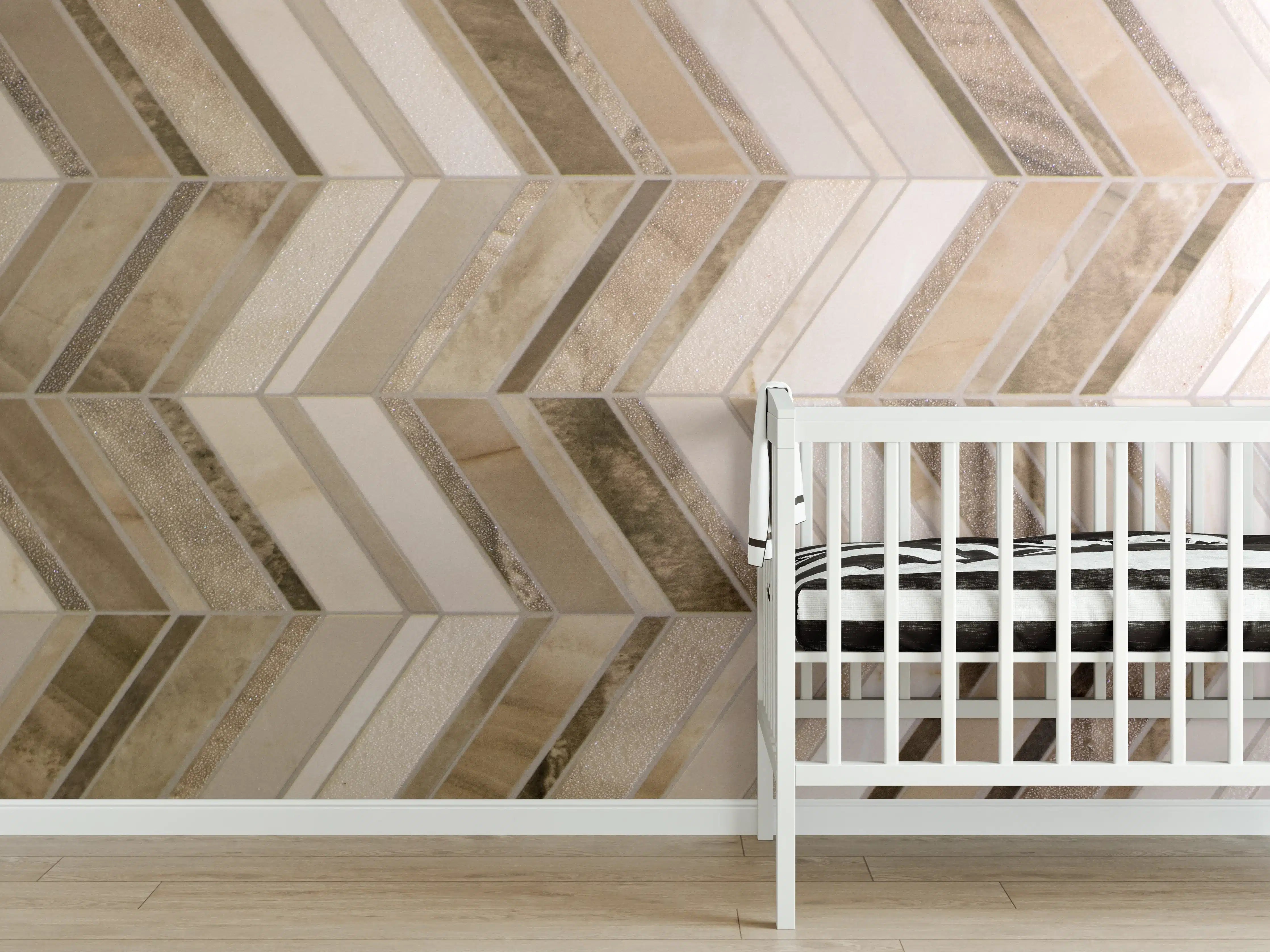 Babyzimmer Wandgestaltung - Weiß-Graue Musterfliesen