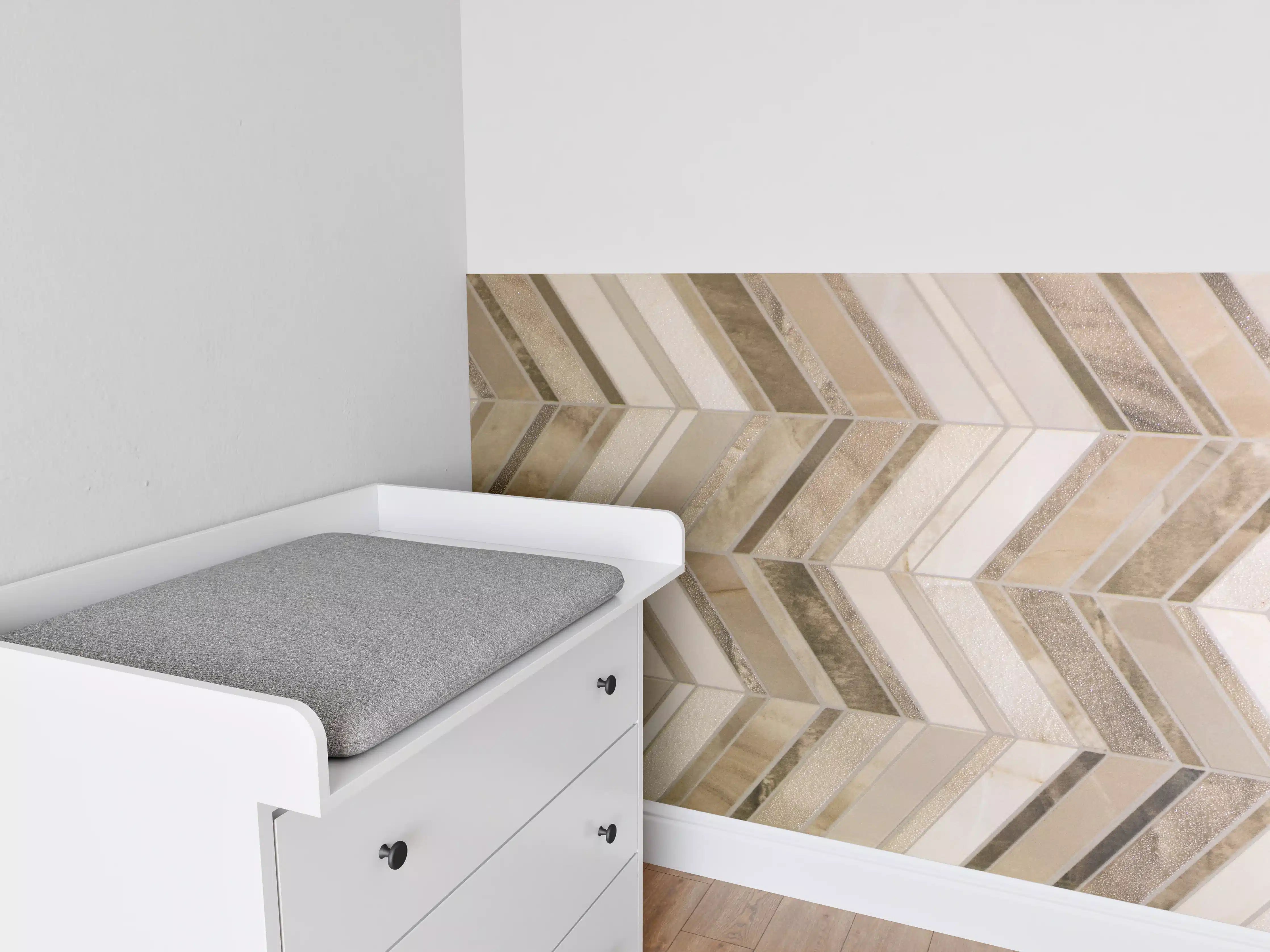Babyzimmer Wandgestaltung - Weiß-Graue Musterfliesen