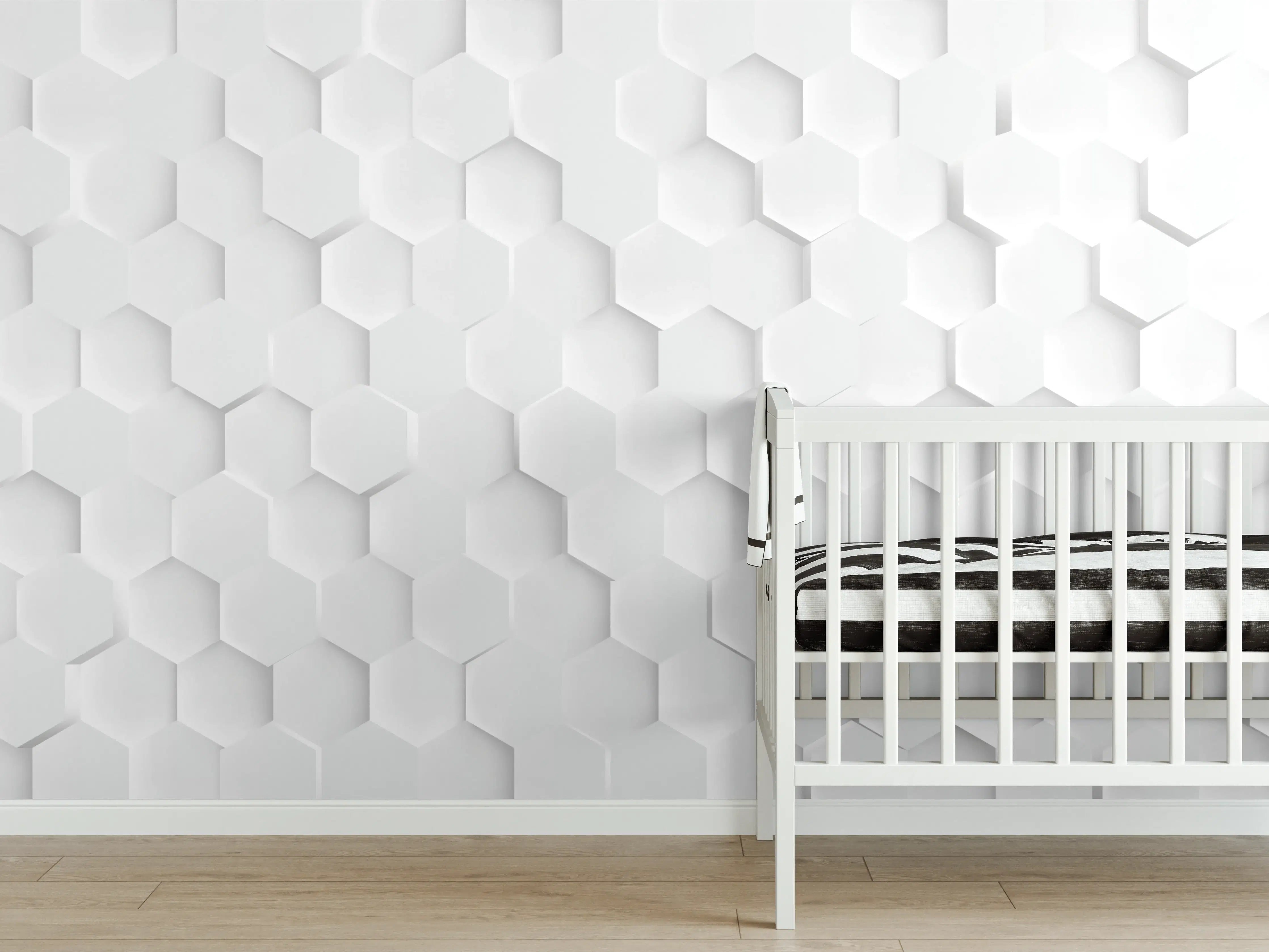 Babyzimmer Wandgestaltung - Weiß Hexagon Muster