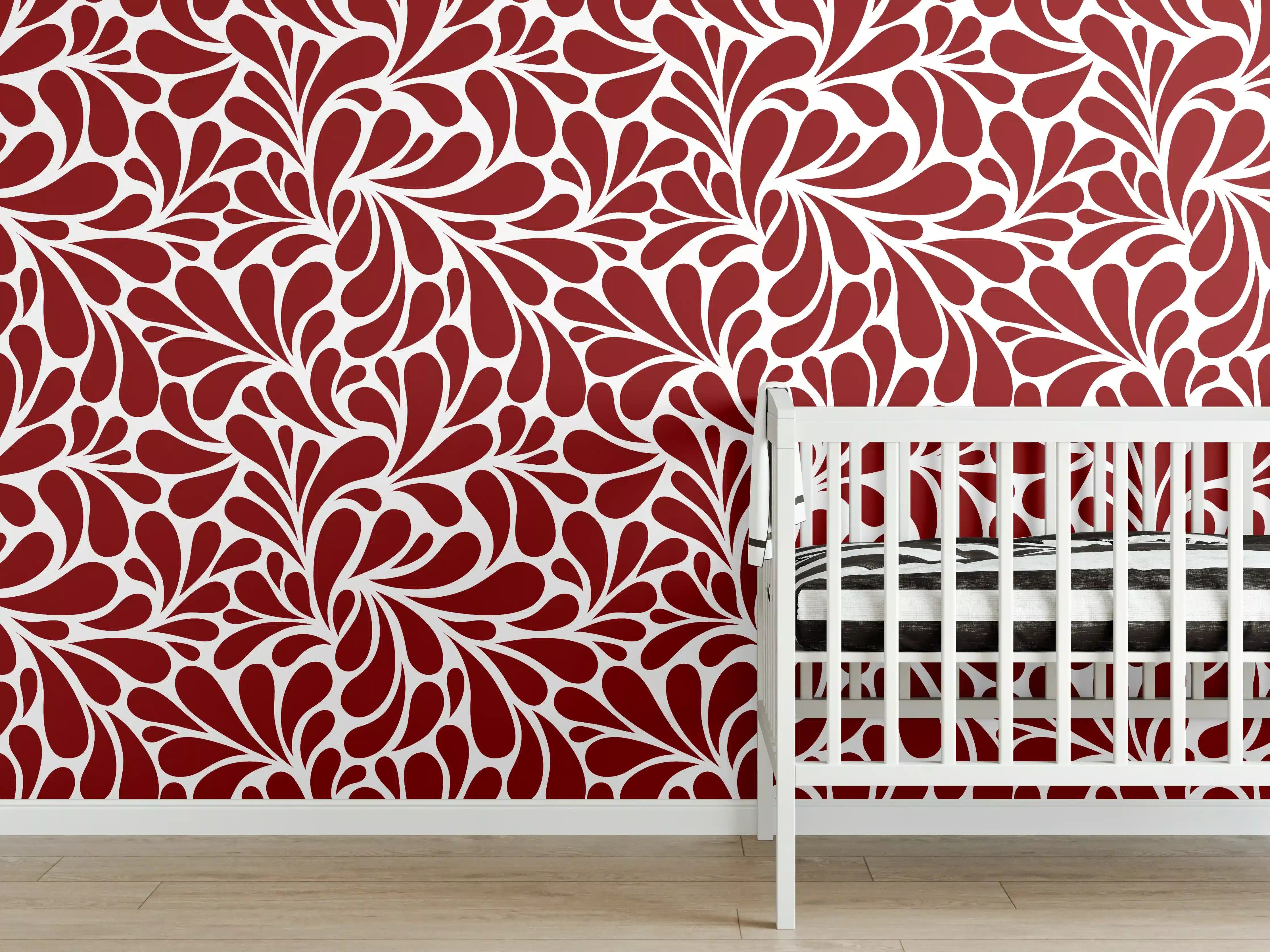 Babyzimmer Wandgestaltung - Weiß-Rot-Blumenmuster