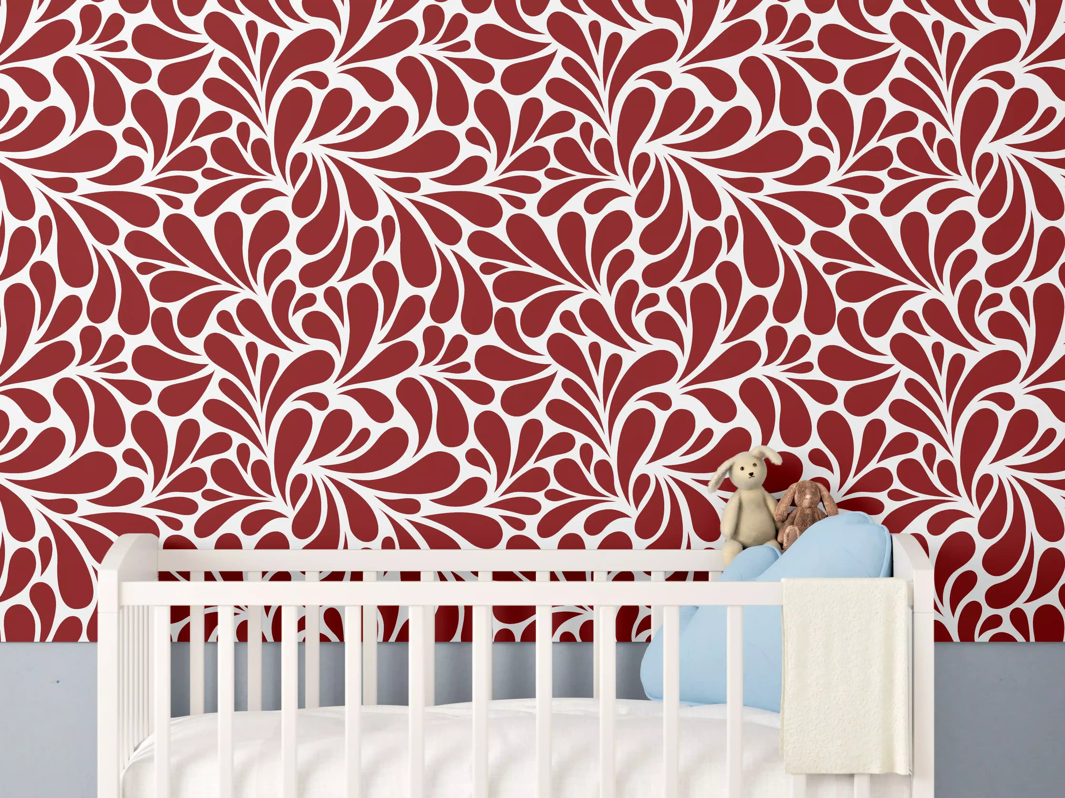 Babyzimmer Wandgestaltung - Weiß-Rot-Blumenmuster