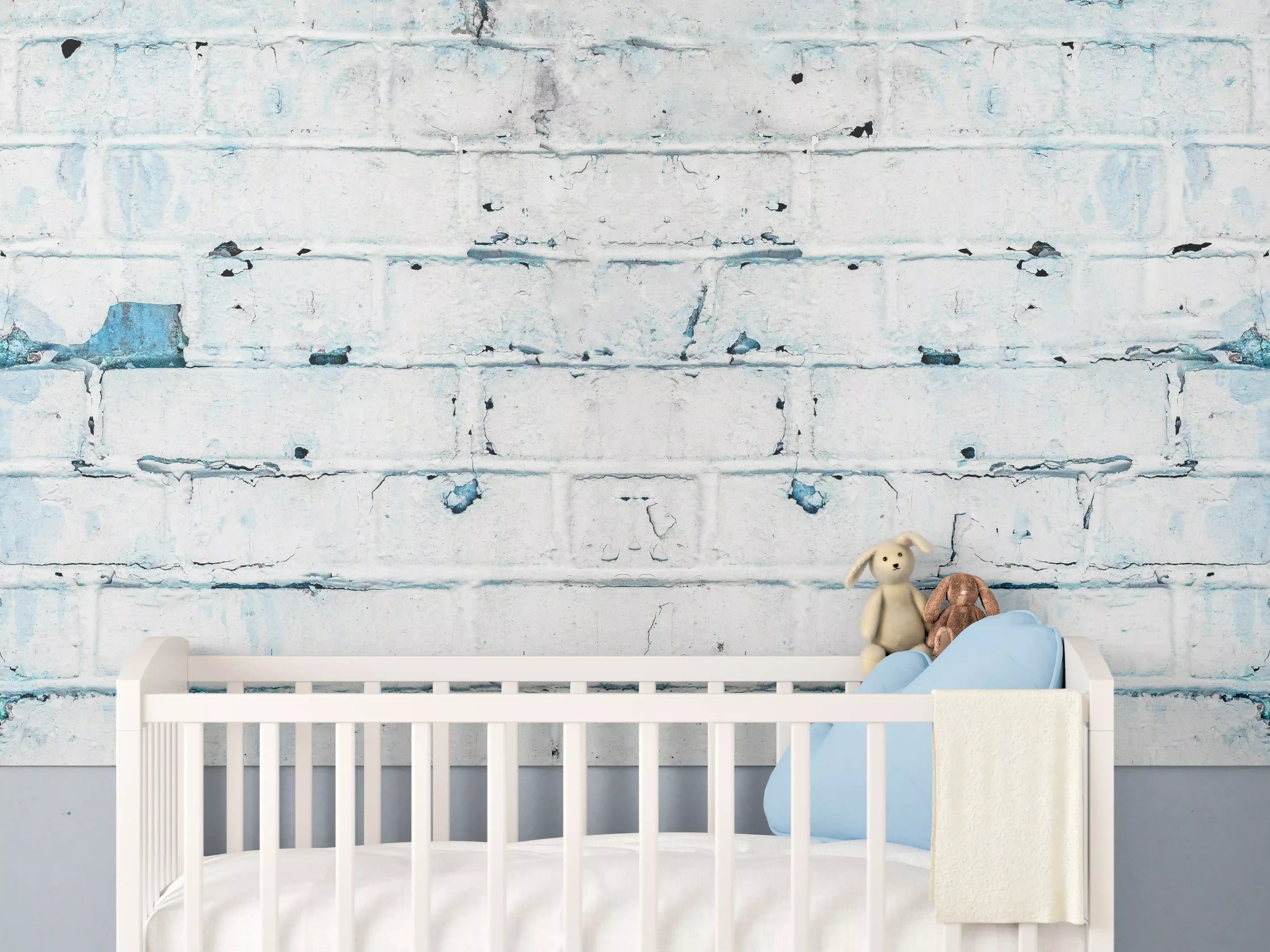 Babyzimmer Wandgestaltung - Weiß blau beschädigte Backsteinmauer