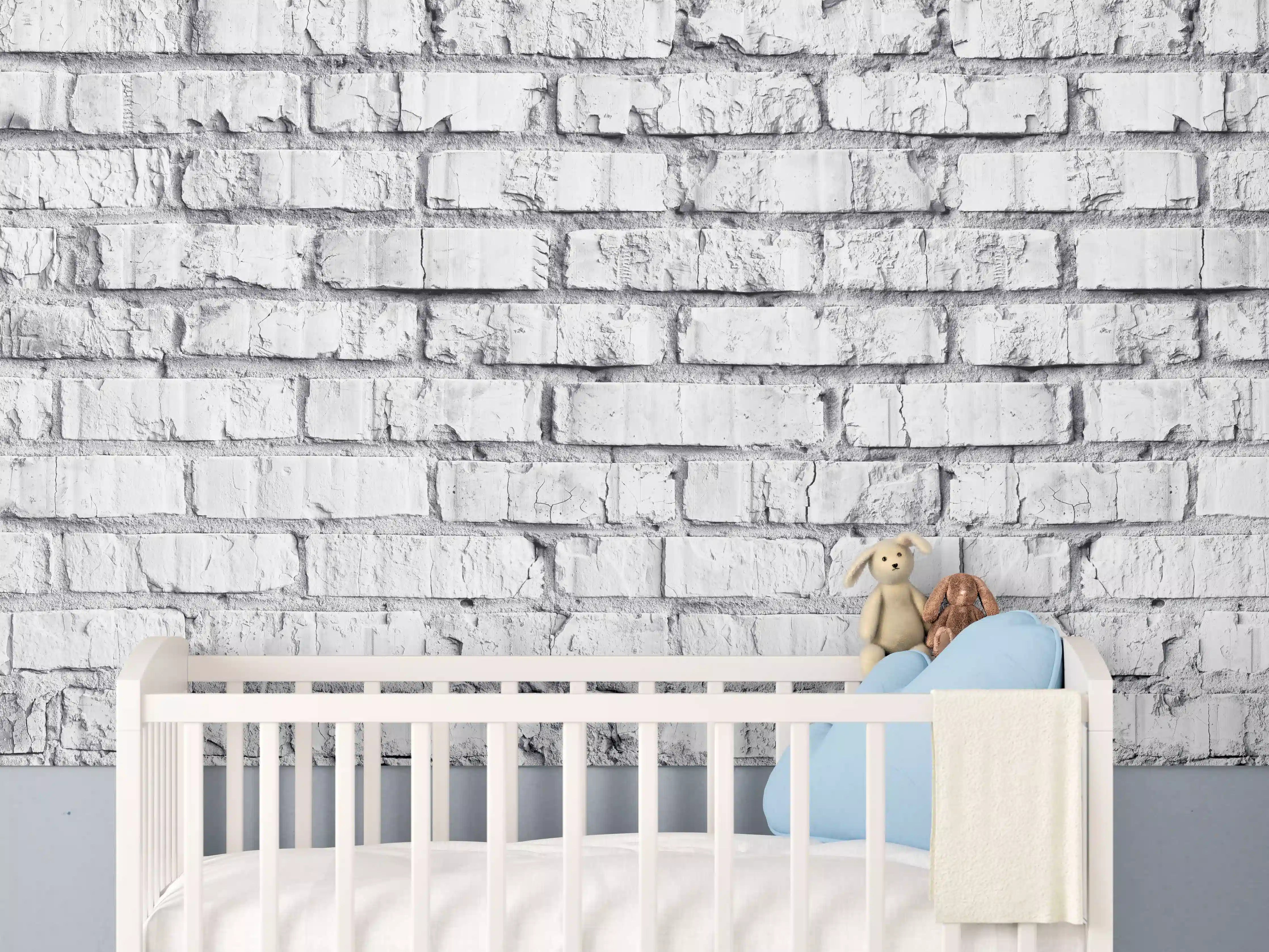 Babyzimmer Wandgestaltung - Weiß gekalkte Ziegelmauer