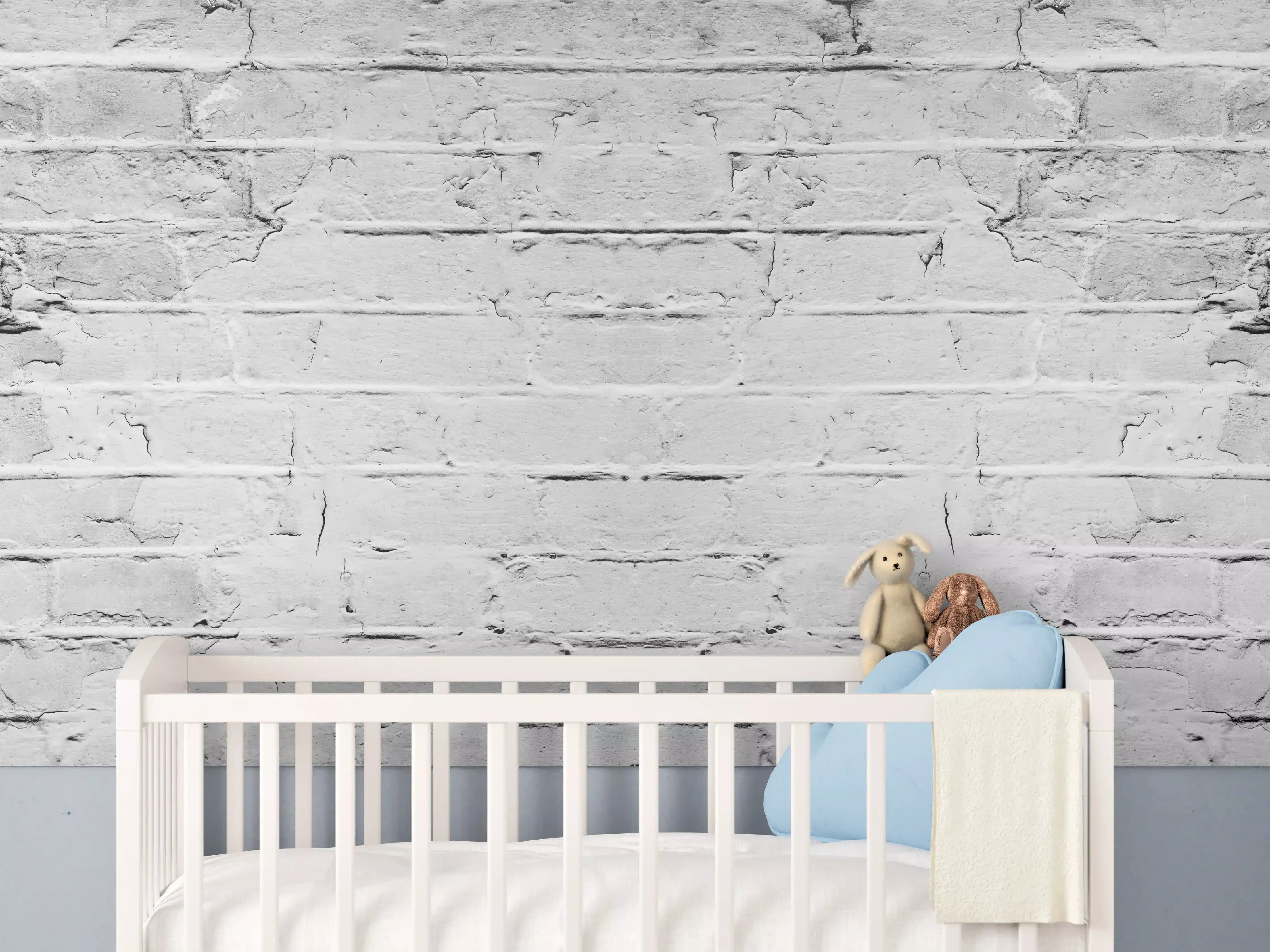 Babyzimmer Wandgestaltung - Weiß grau beschädigte Backstein Wand