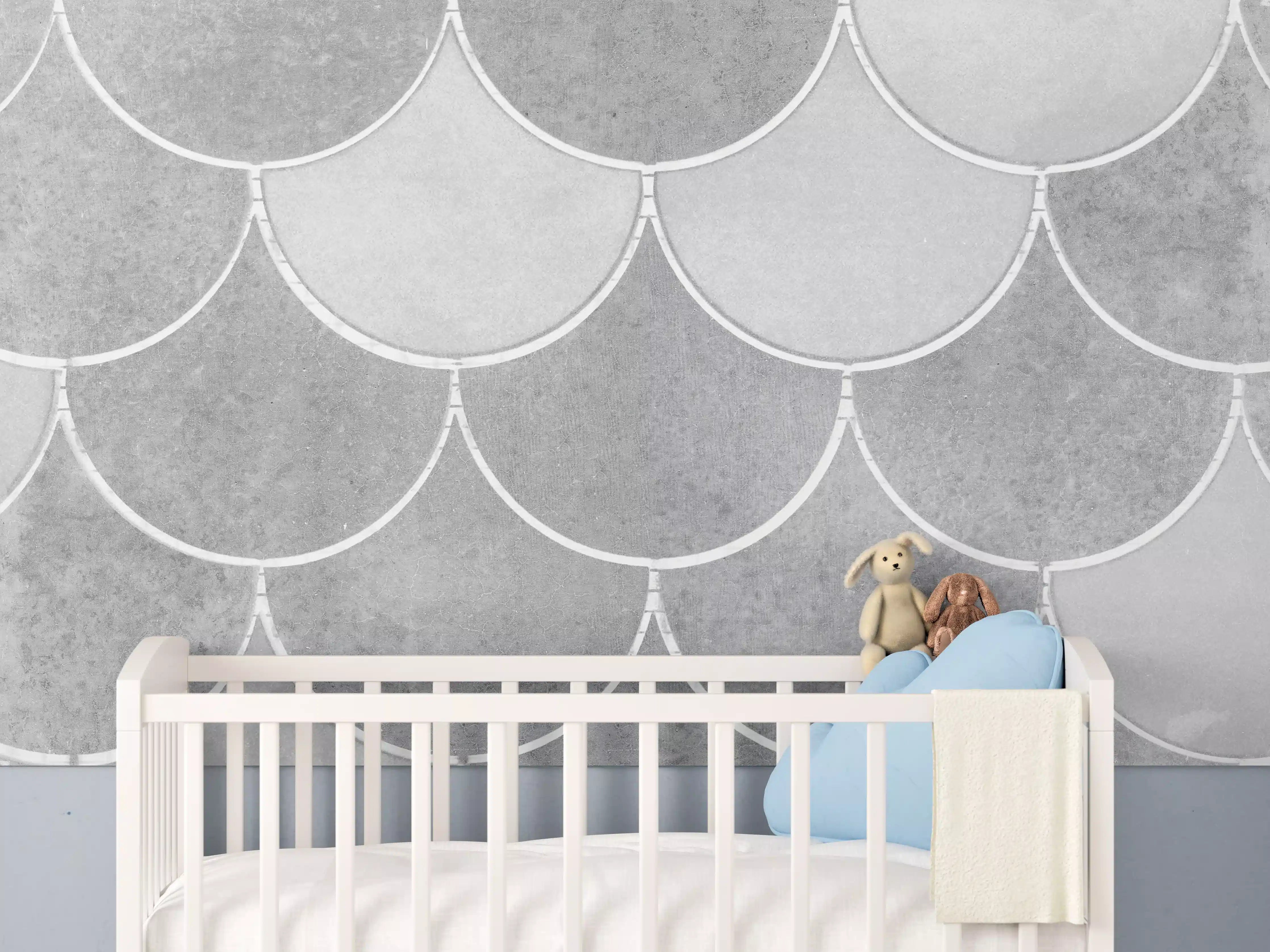 Babyzimmer Wandgestaltung - Weiß-graue Fischschuppen Fliesen