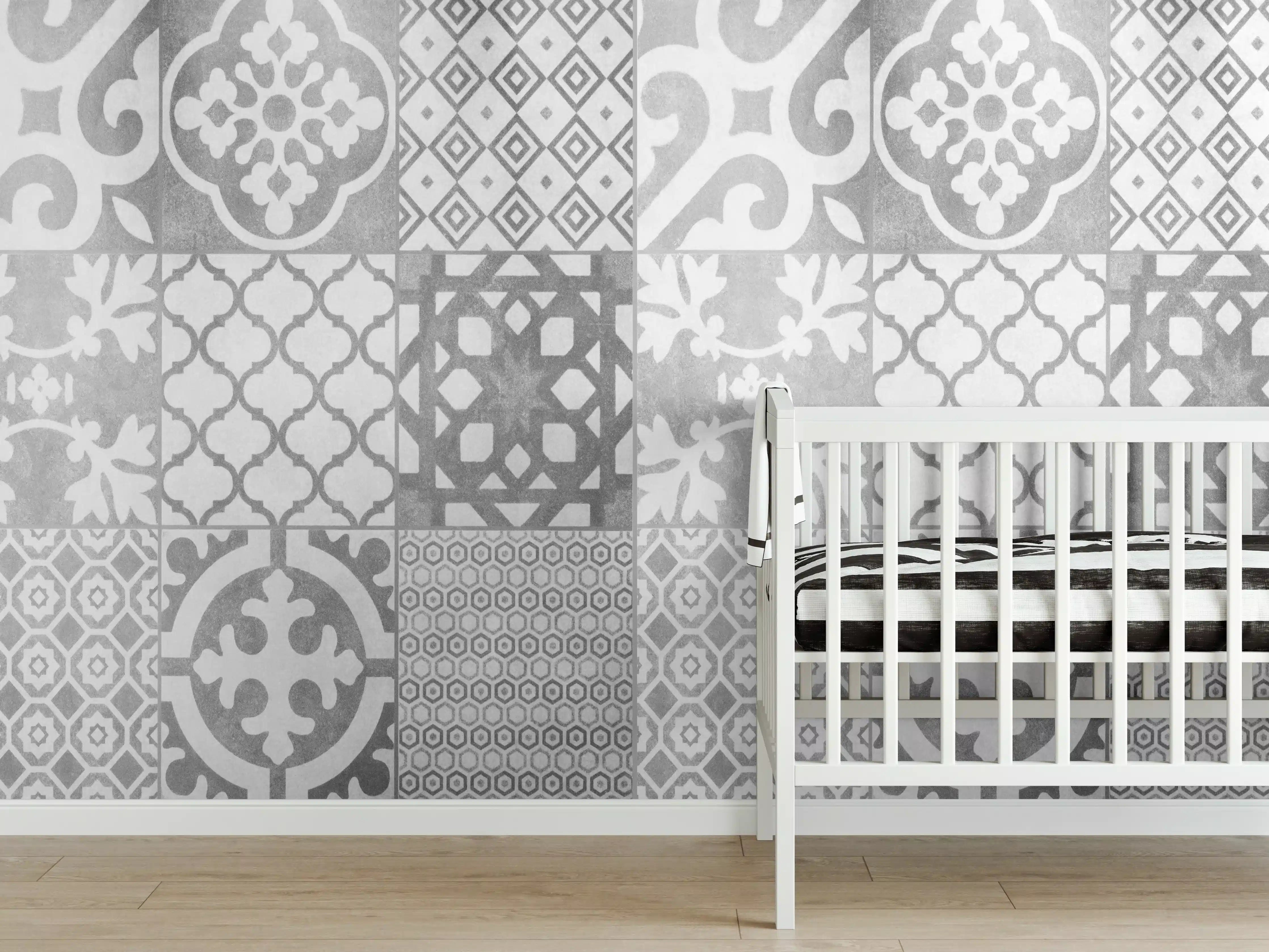 Babyzimmer Wandgestaltung - Weiß graue vintage Fliesen