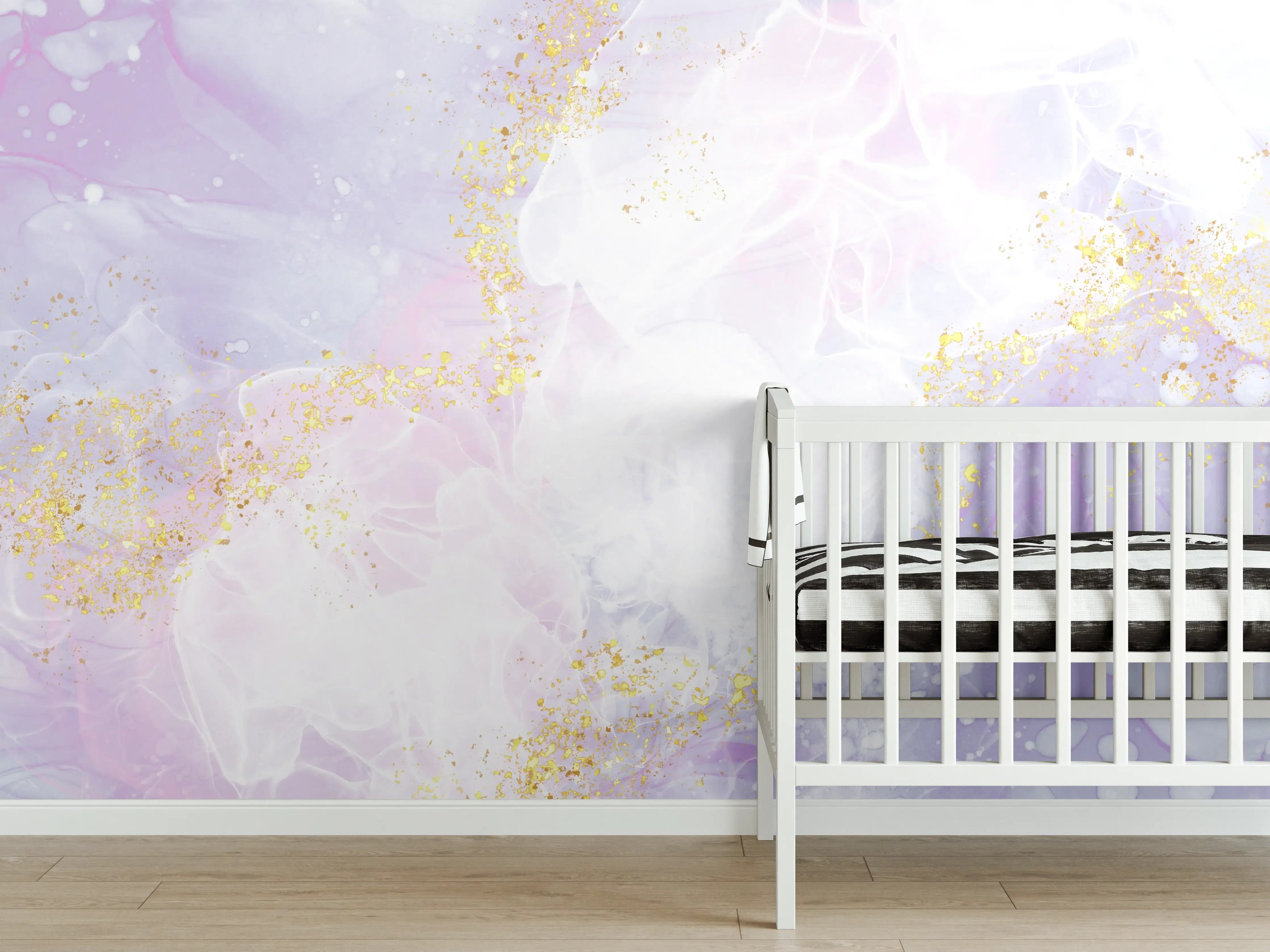 Babyzimmer Wandgestaltung - Weiß-lila abstrakte Farbexplosion