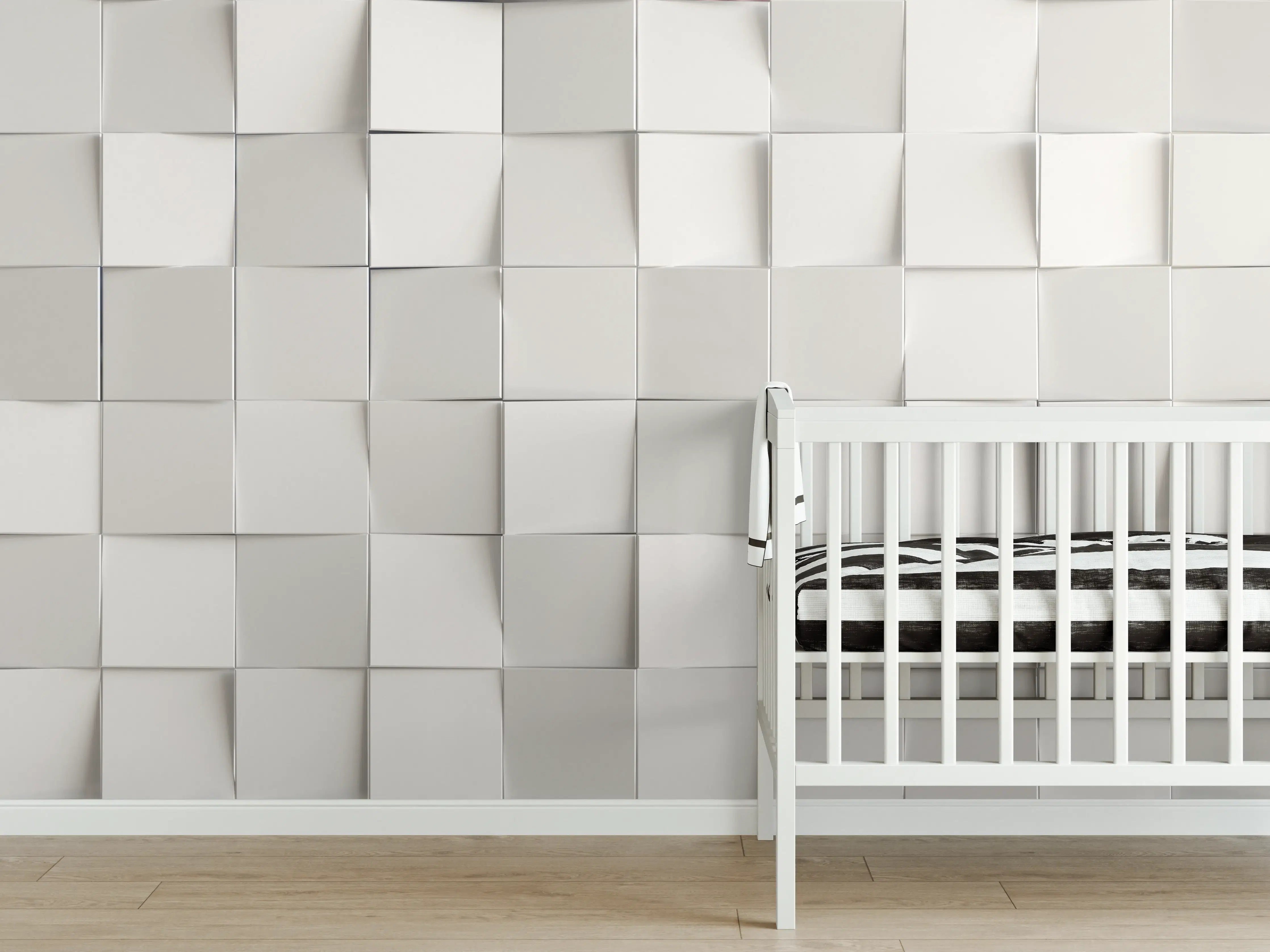Babyzimmer Wandgestaltung - Weiße 3D-Wandpaneele mit Schatteneffekt