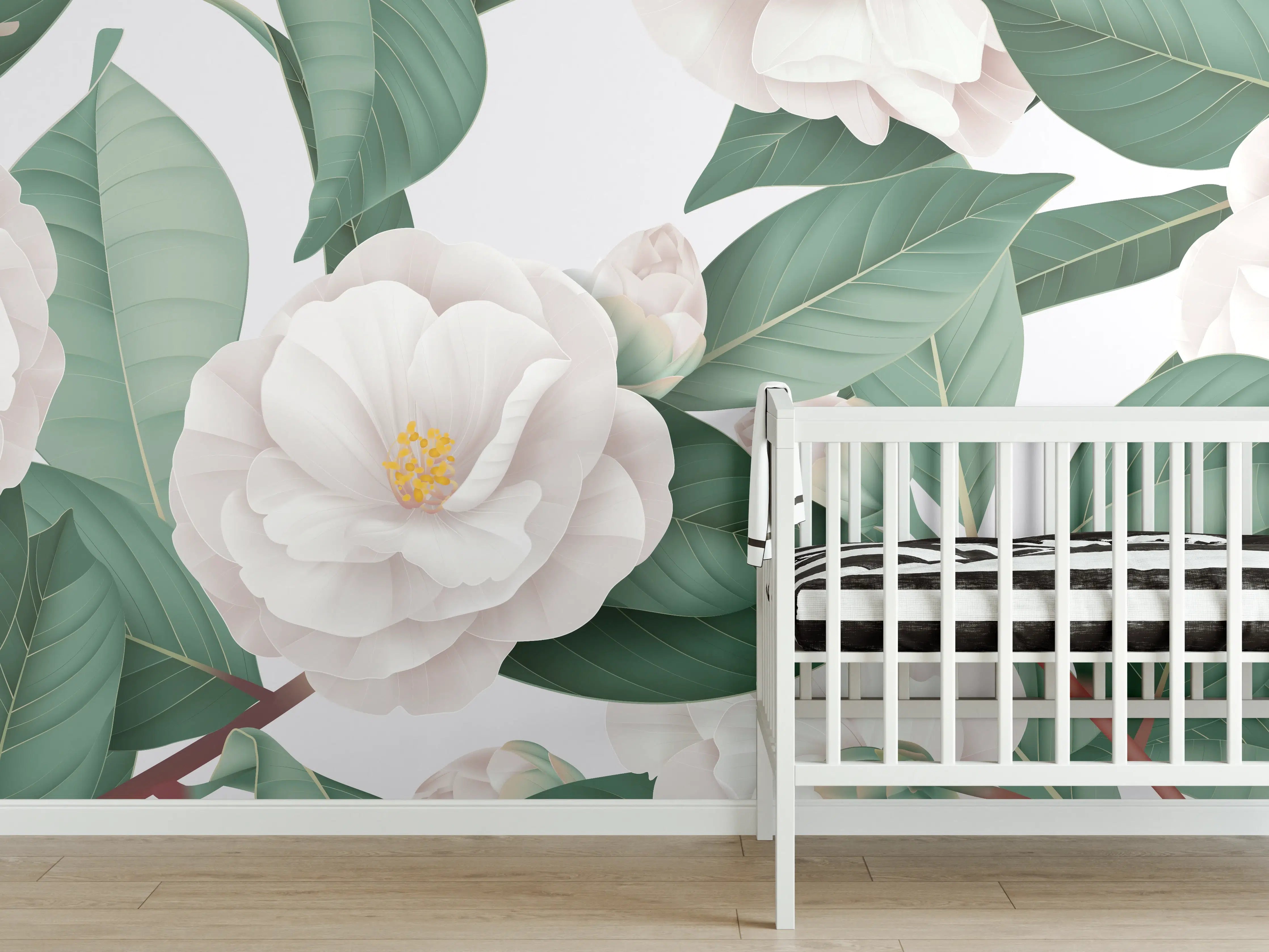 Babyzimmer Wandgestaltung - Weiße Blüten