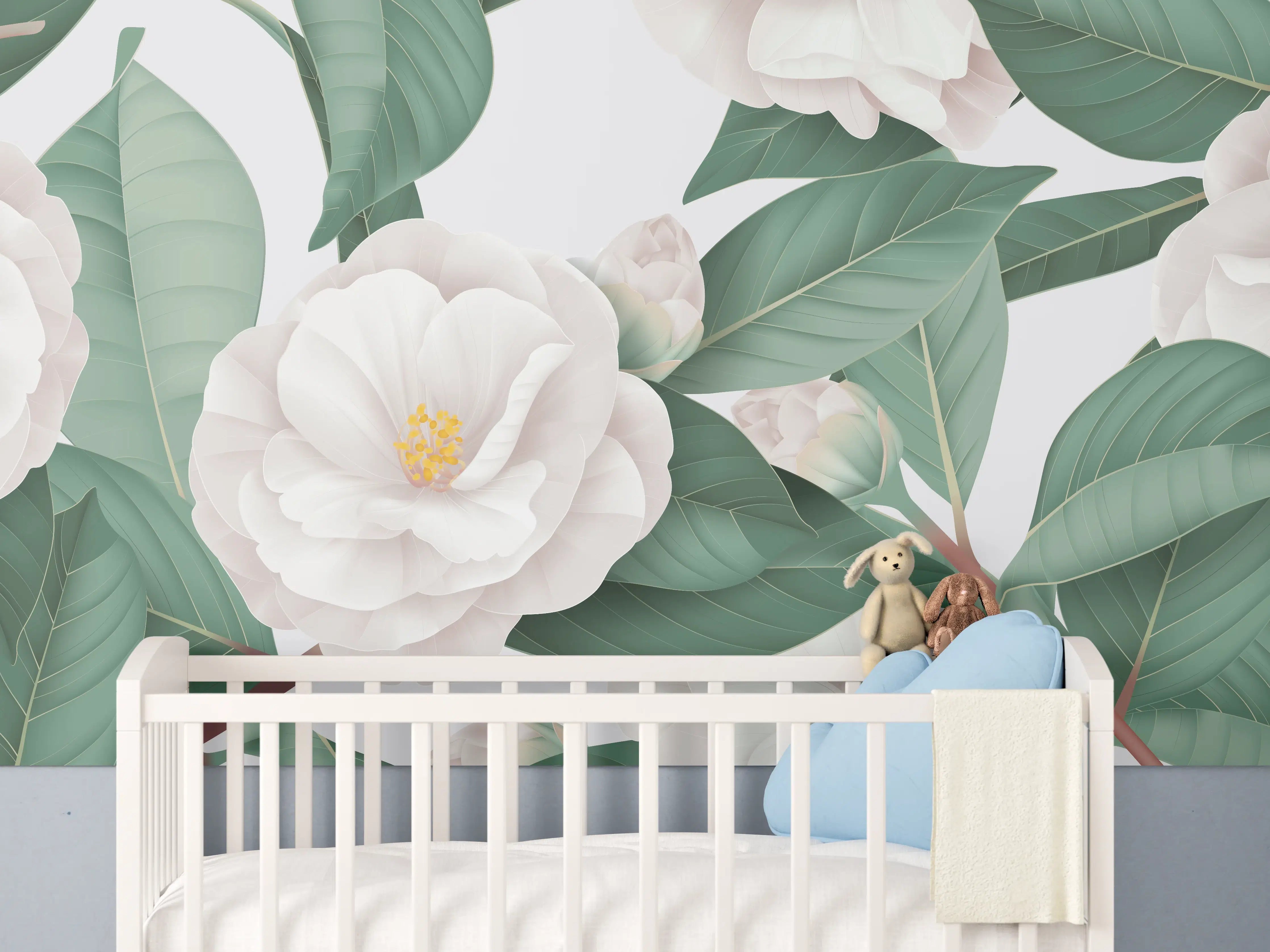 Babyzimmer Wandgestaltung - Weiße Blüten