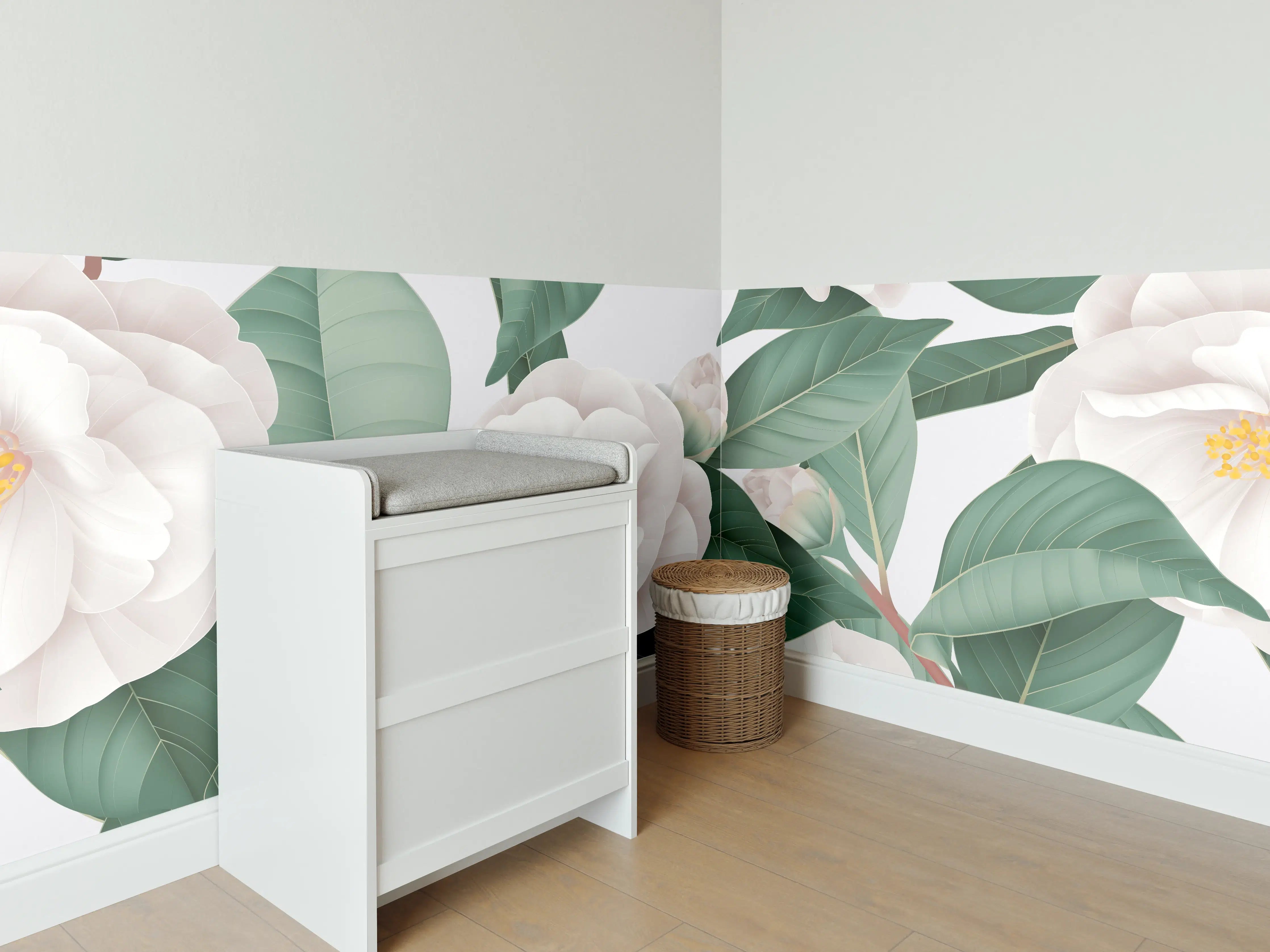 Babyzimmer Wandgestaltung - Weiße Blüten