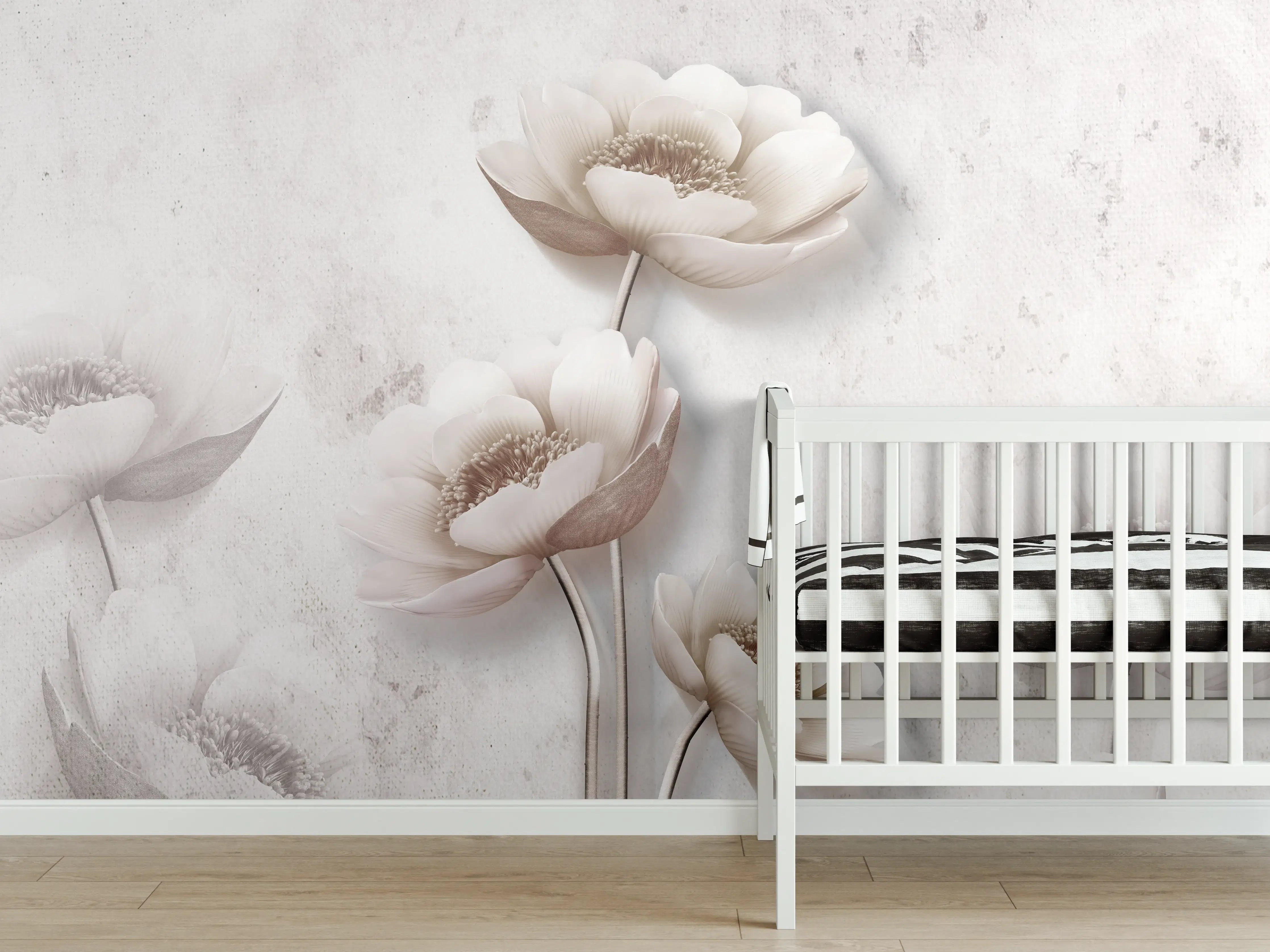 Babyzimmer Wandgestaltung - Weiße Blume Retrostil