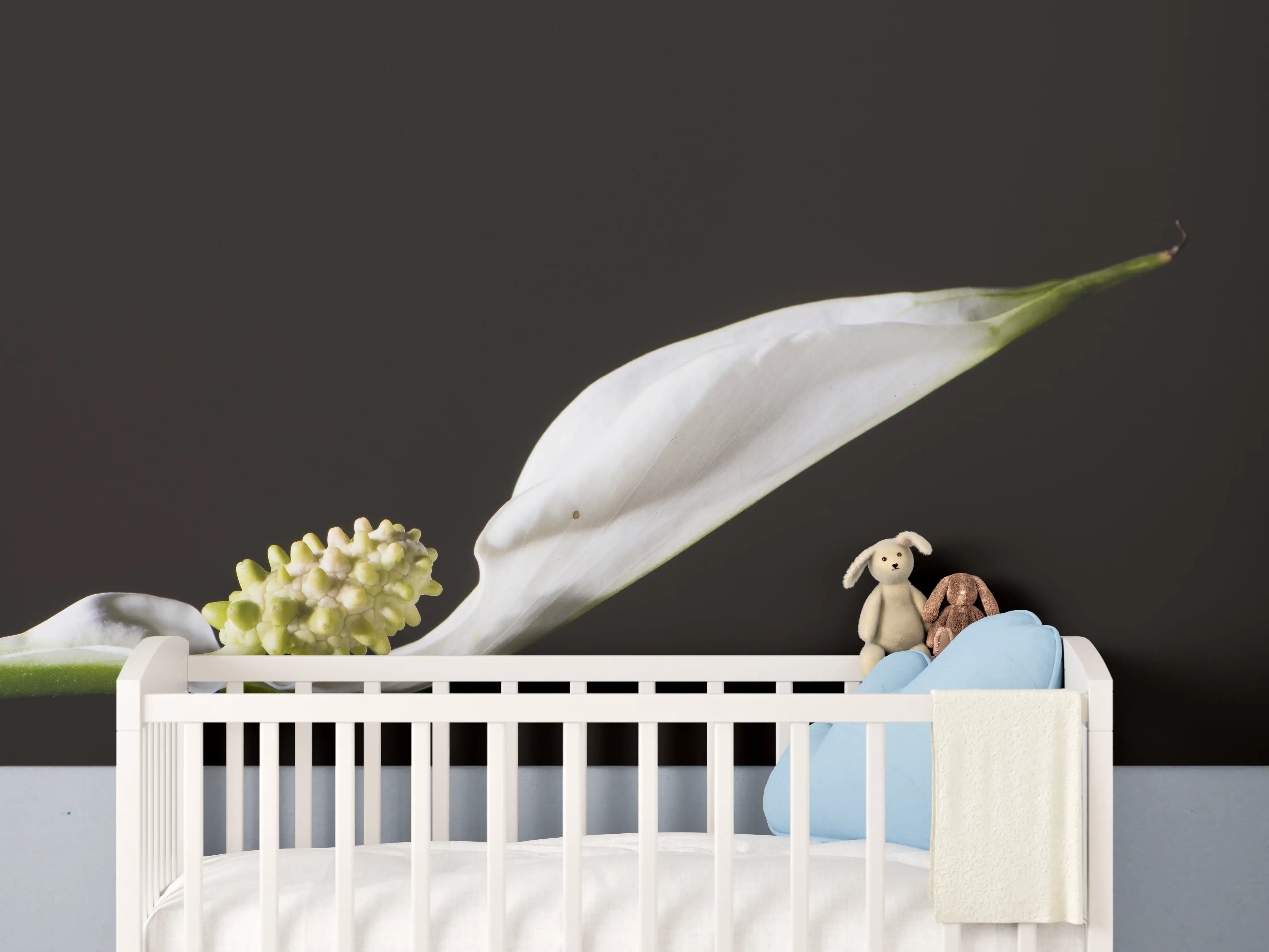 Babyzimmer Wandgestaltung - Weiße Blume auf schwarzem Hintergrund