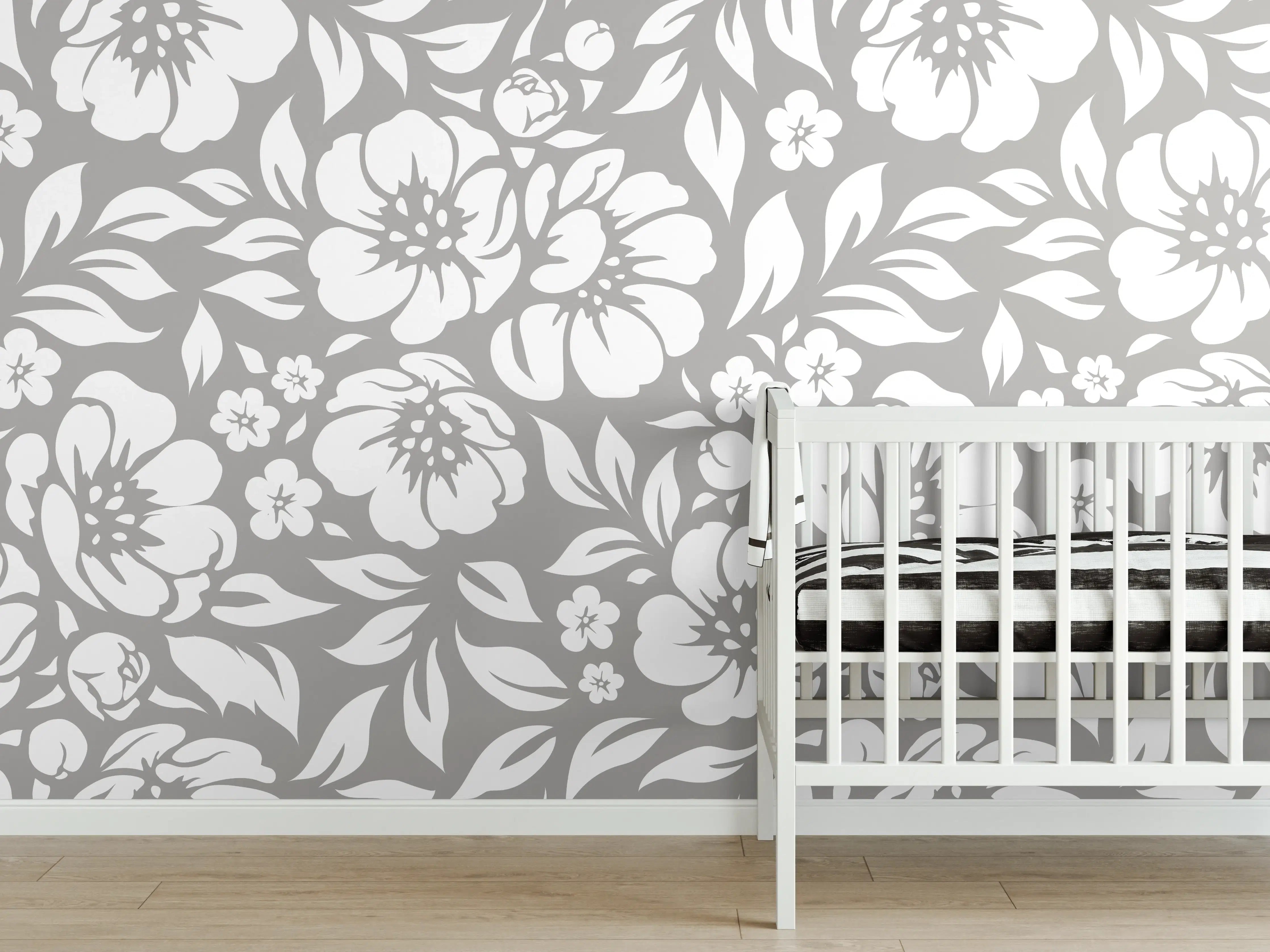 Babyzimmer Wandgestaltung - Weiße Blumenmuster-Fliese