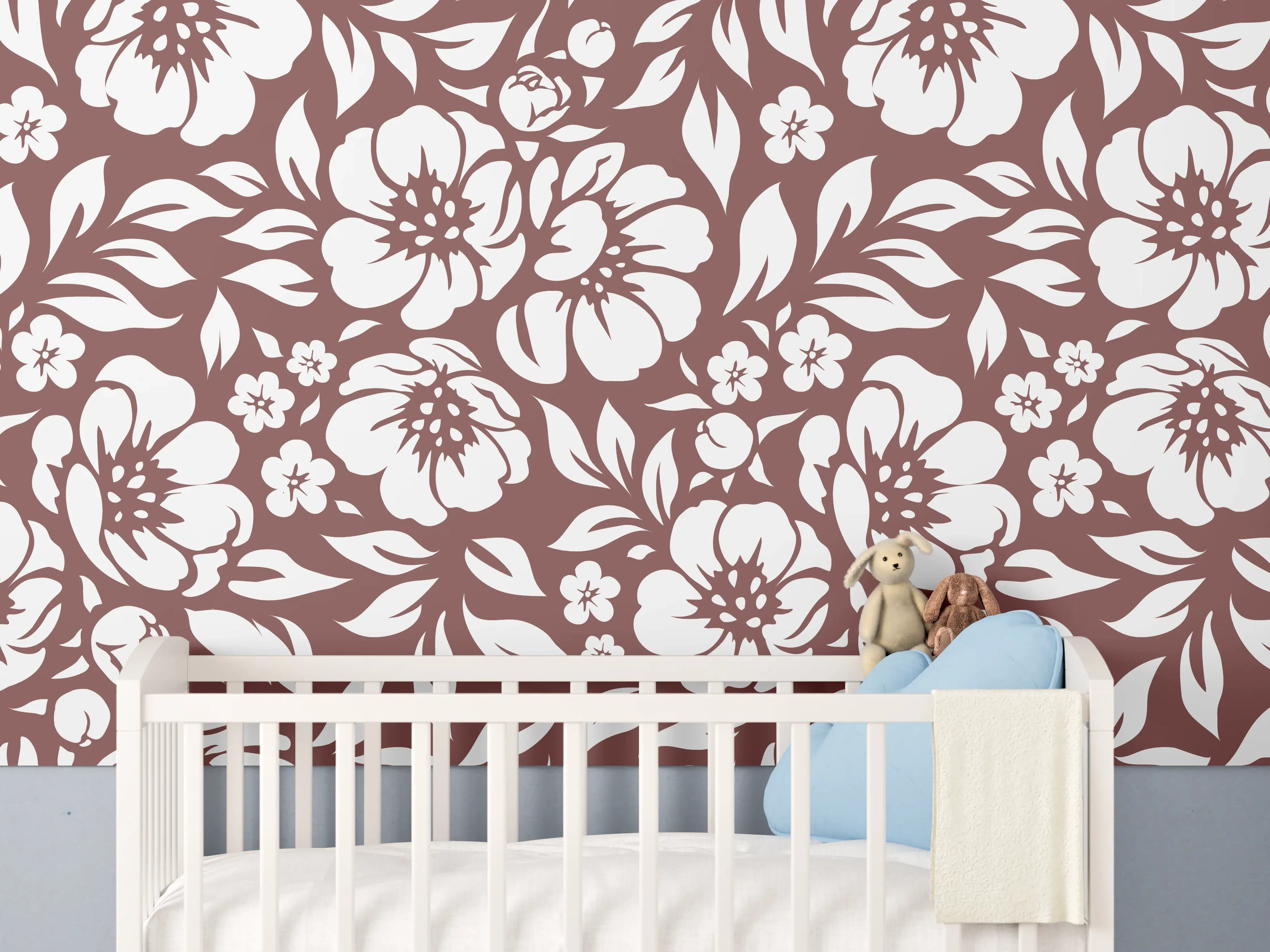 Babyzimmer Wandgestaltung - Weiße Blumenmuster-Fliese mit grauen Nuancen