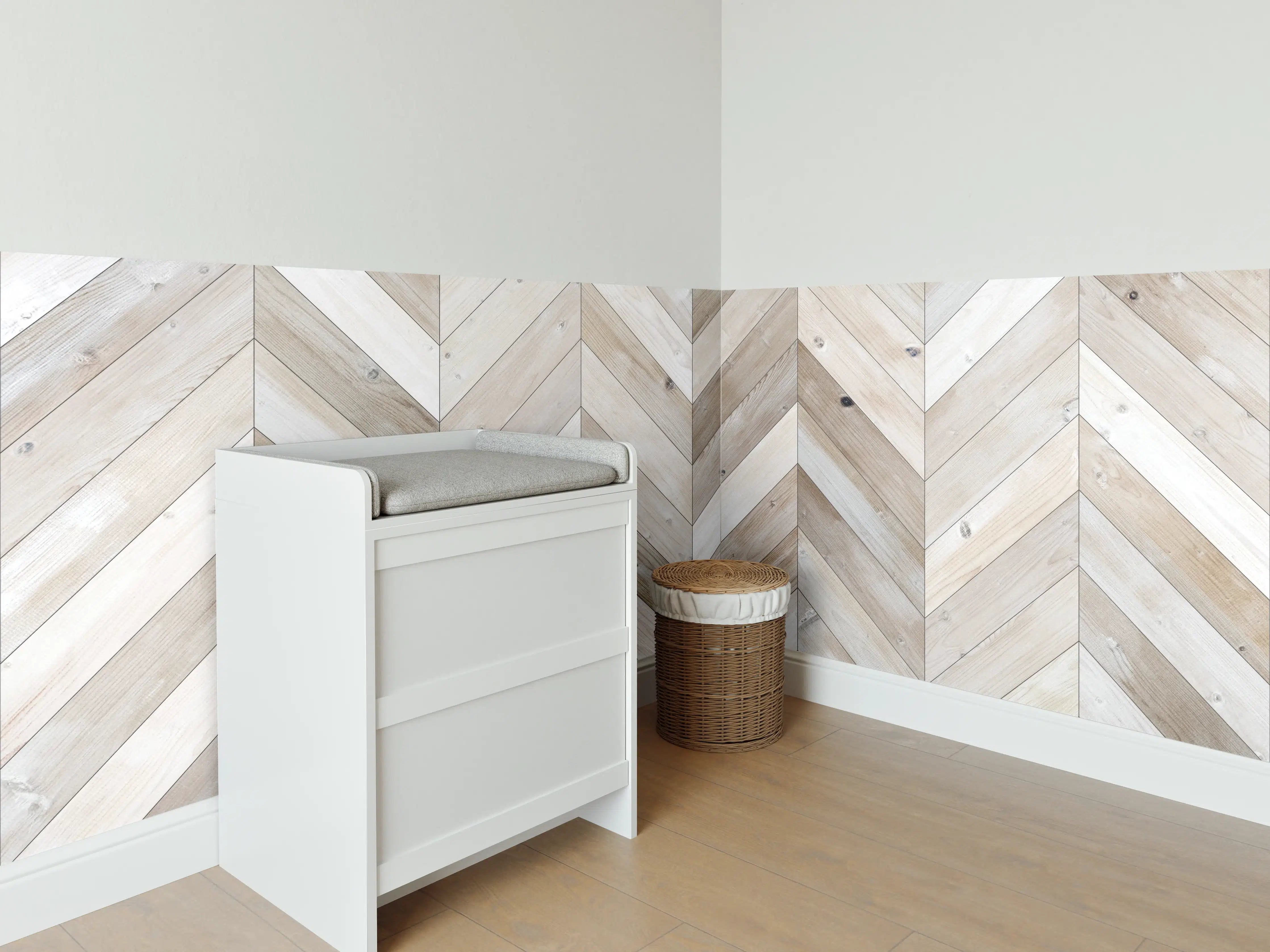 Babyzimmer Wandgestaltung - Weiße Chevron Textur