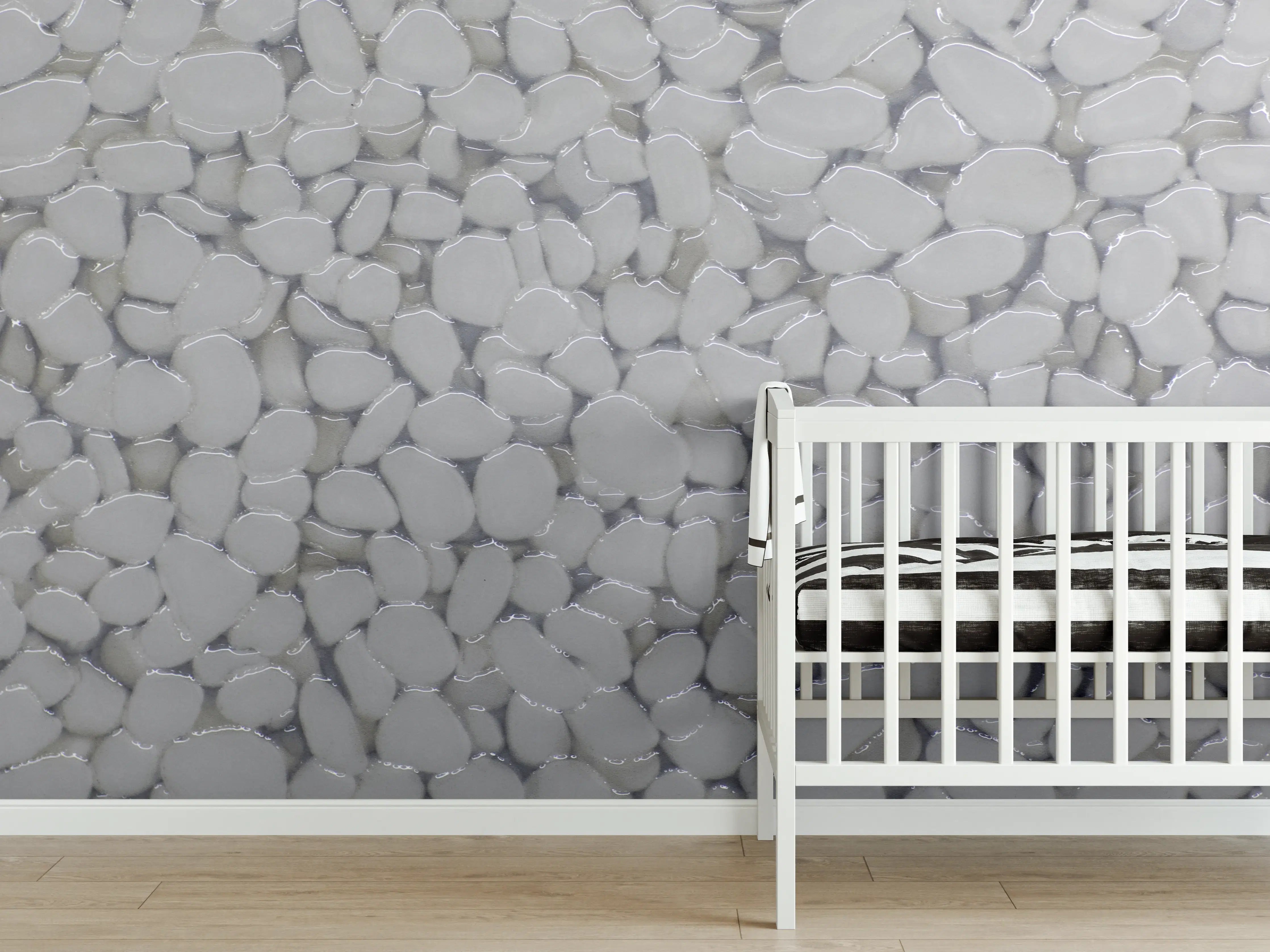 Babyzimmer Wandgestaltung - Weiße Kieselsteine mit feiner Struktur