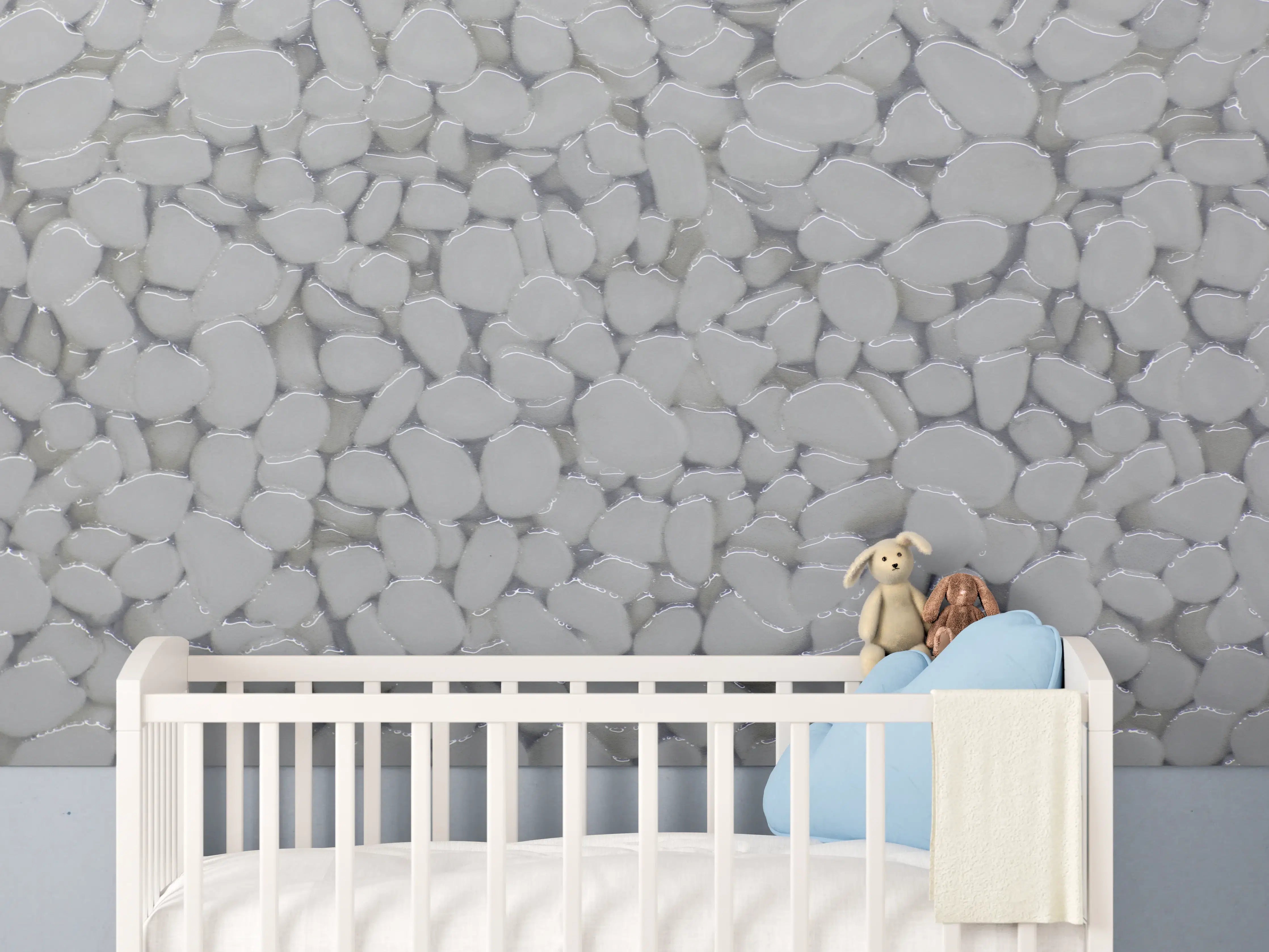 Babyzimmer Wandgestaltung - Weiße Kieselsteine mit feiner Struktur