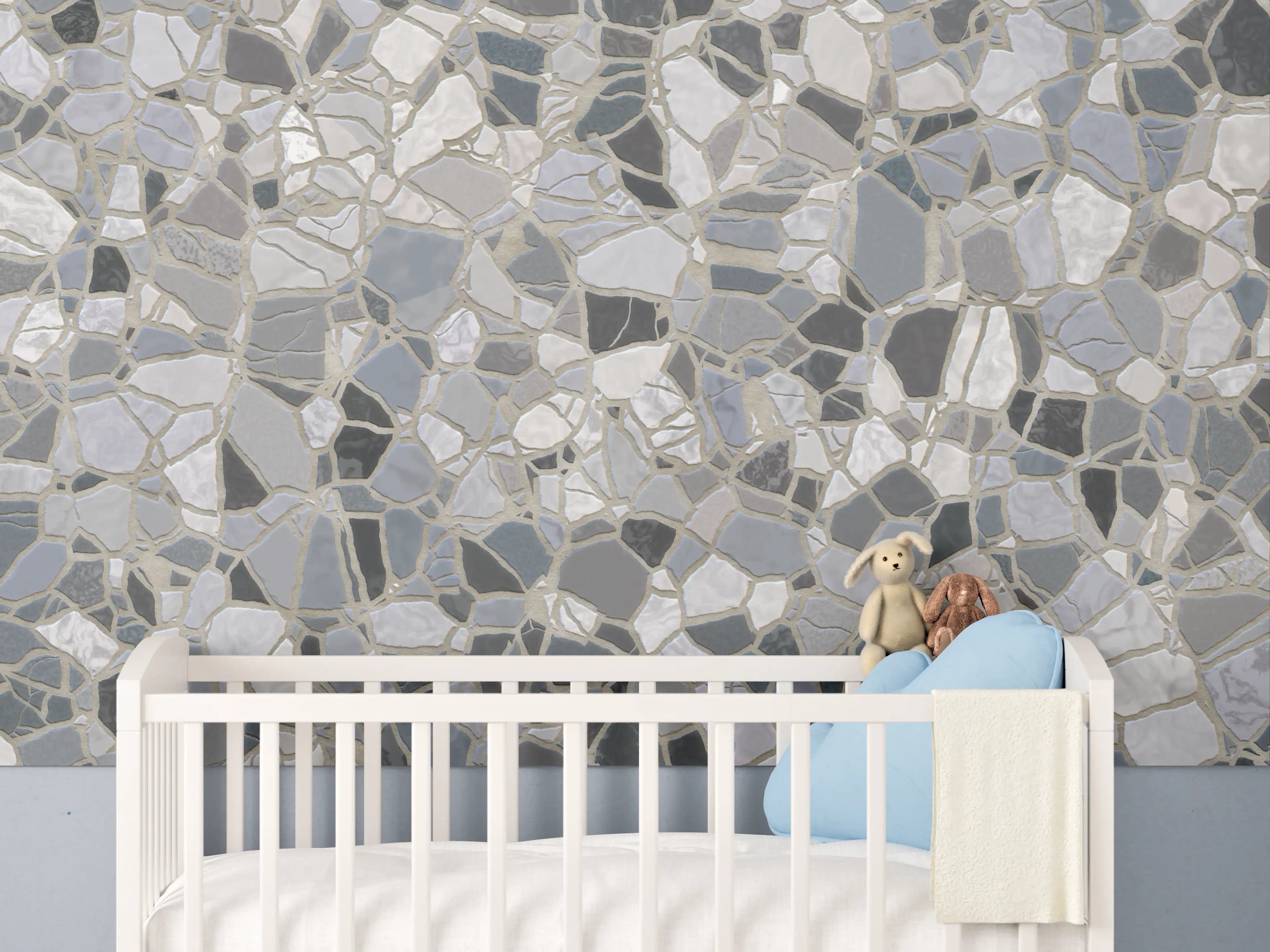 Babyzimmer Wandgestaltung - Weiße Marmor-Textur mit Grau-Details