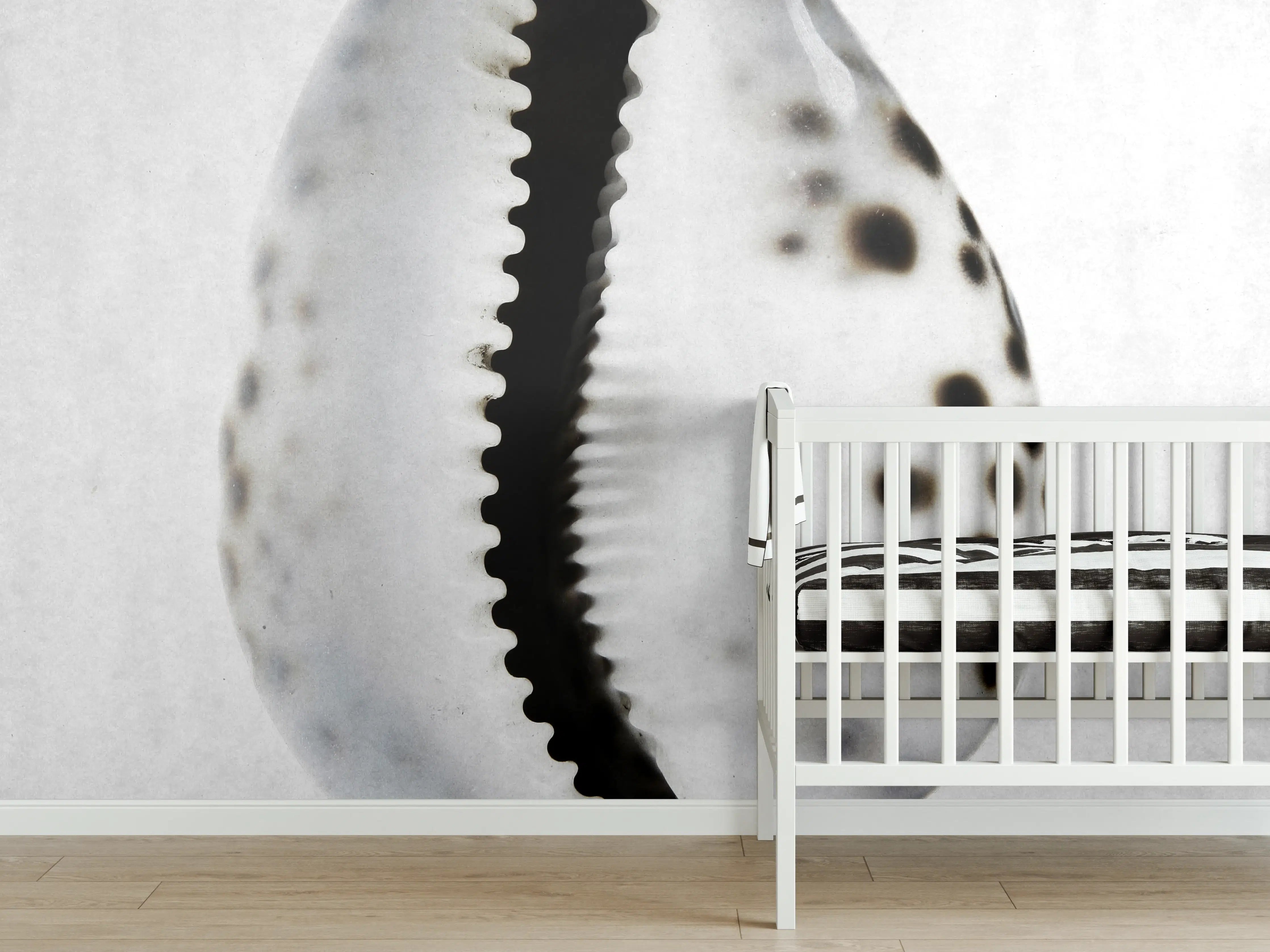 Babyzimmer Wandgestaltung - Weiße Meeresschnecke mit Grautönen