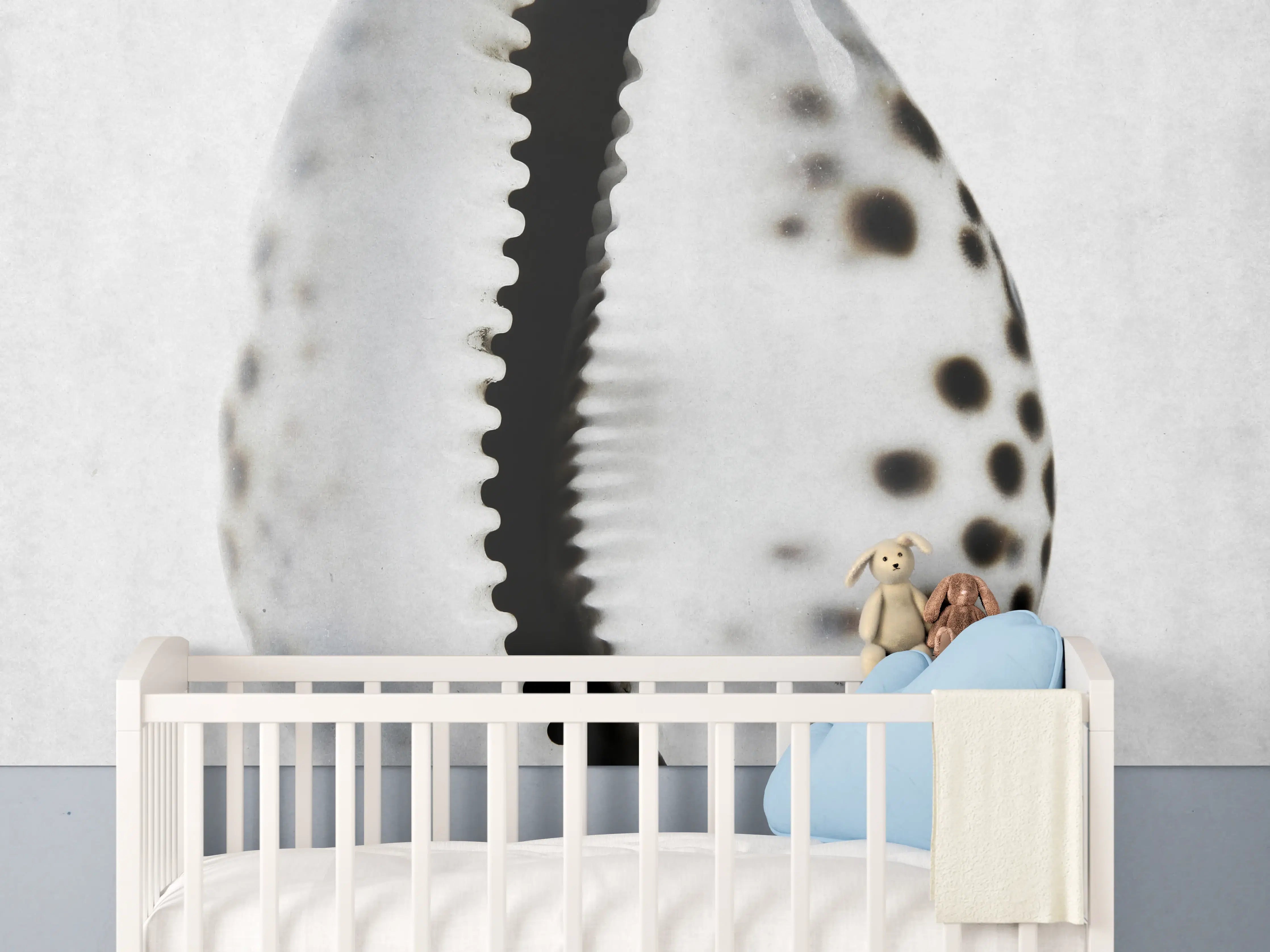 Babyzimmer Wandgestaltung - Weiße Meeresschnecke mit Grautönen