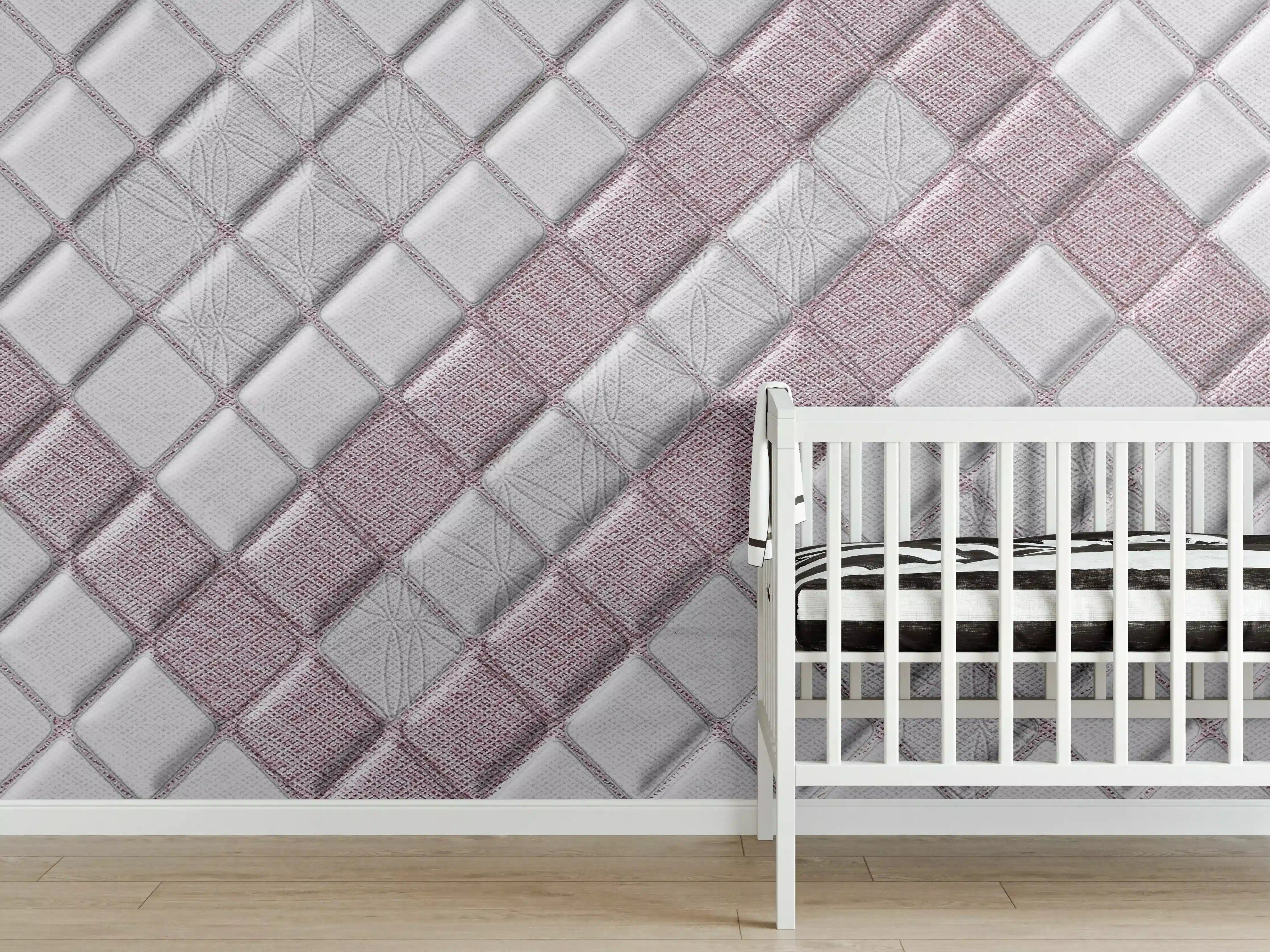 Babyzimmer Wandgestaltung - Weiße Mosaikfliesen mit zartem Rosé-Ton