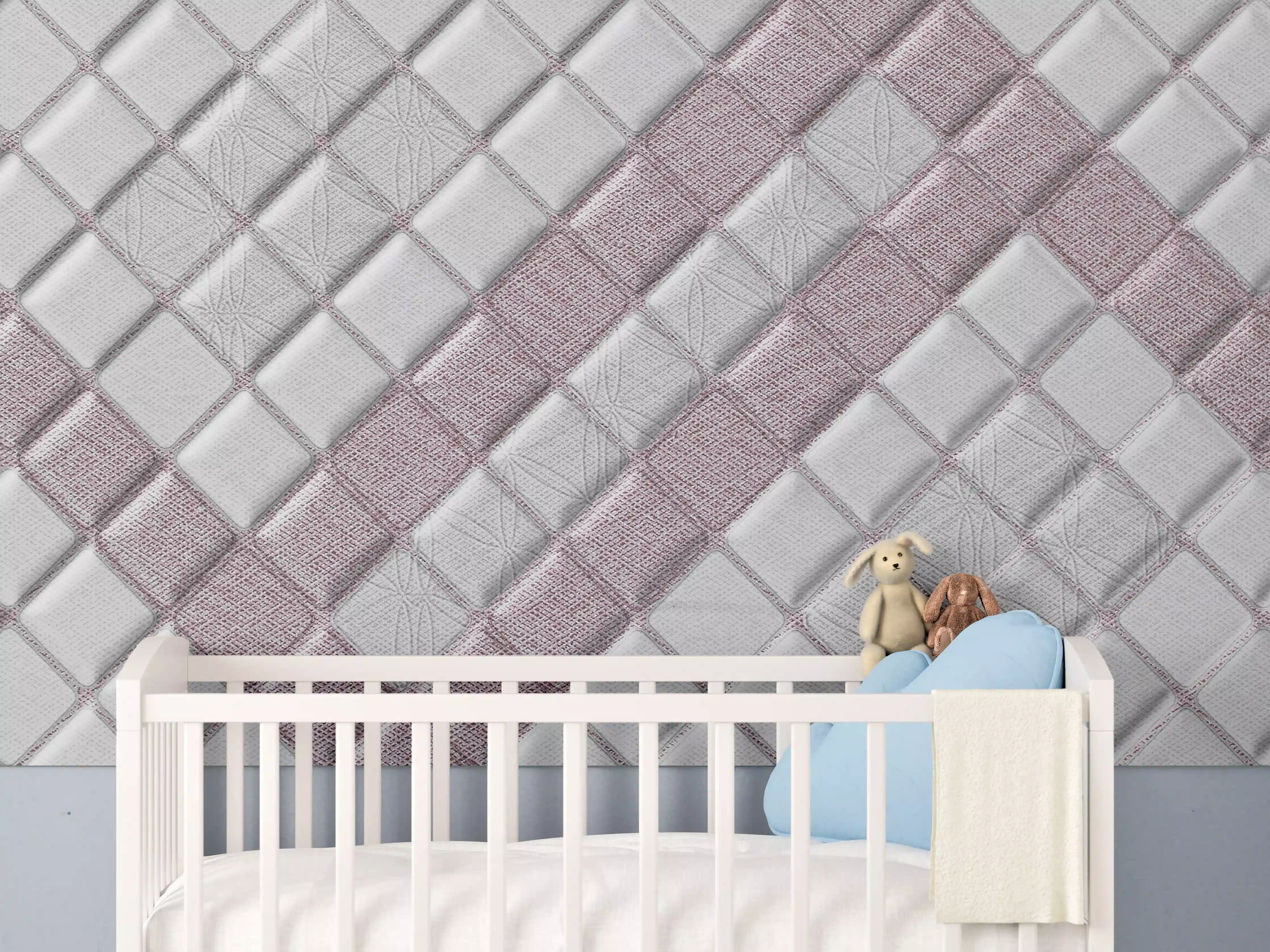 Babyzimmer Wandgestaltung - Weiße Mosaikfliesen mit zartem Rosé-Ton