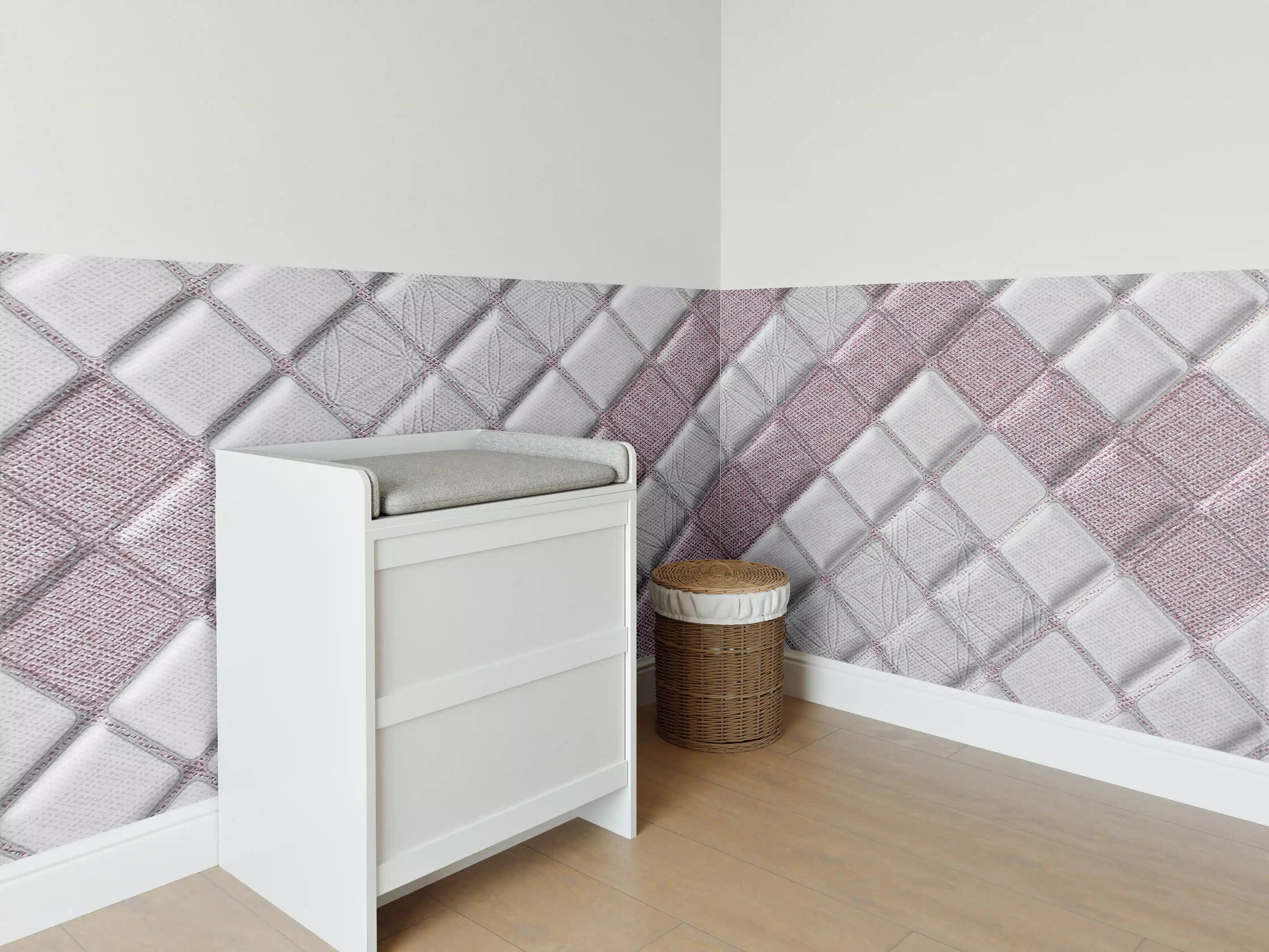 Babyzimmer Wandgestaltung - Weiße Mosaikfliesen mit zartem Rosé-Ton