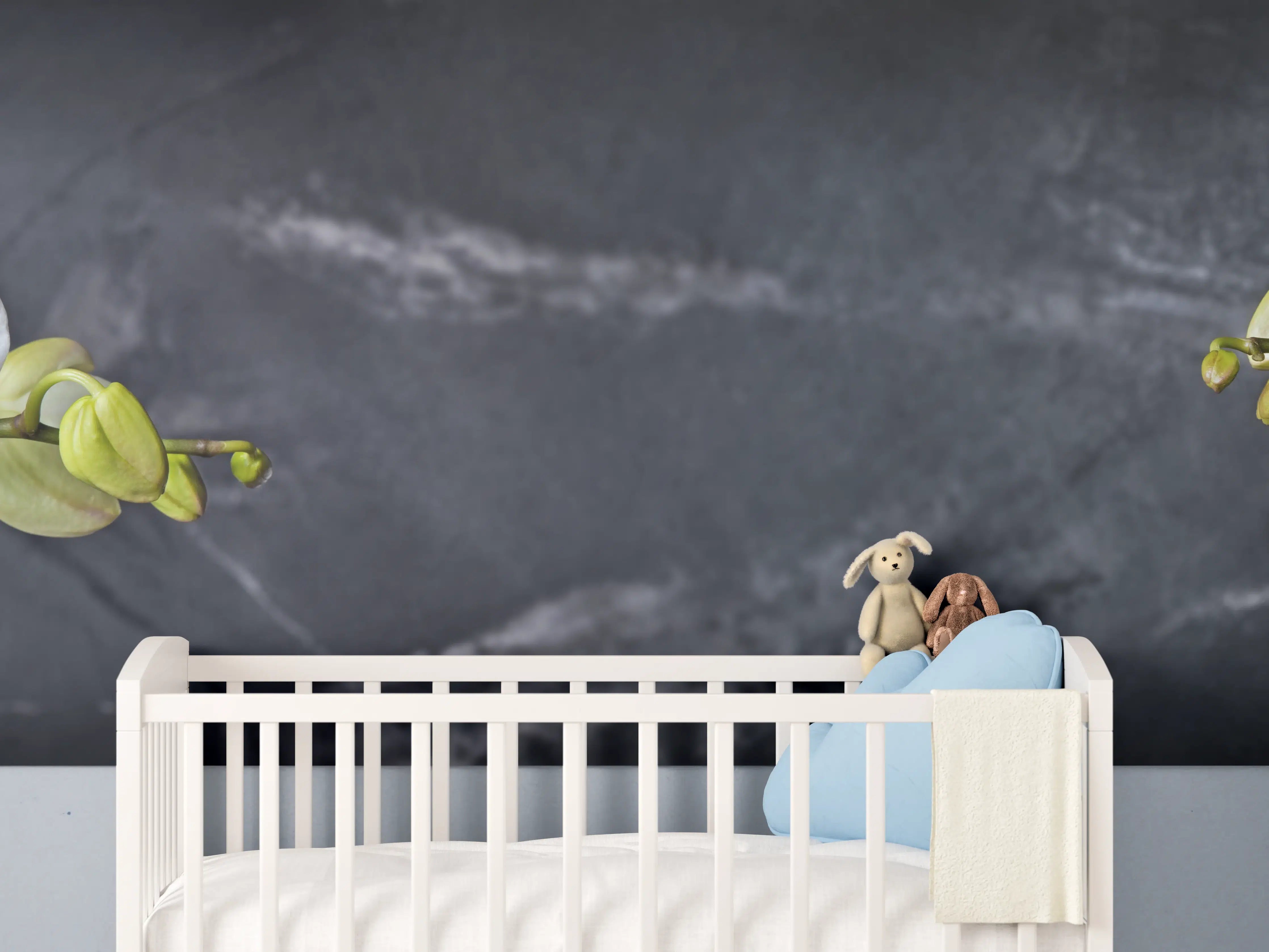 Babyzimmer Wandgestaltung - Weiße Orchideen auf Marmor