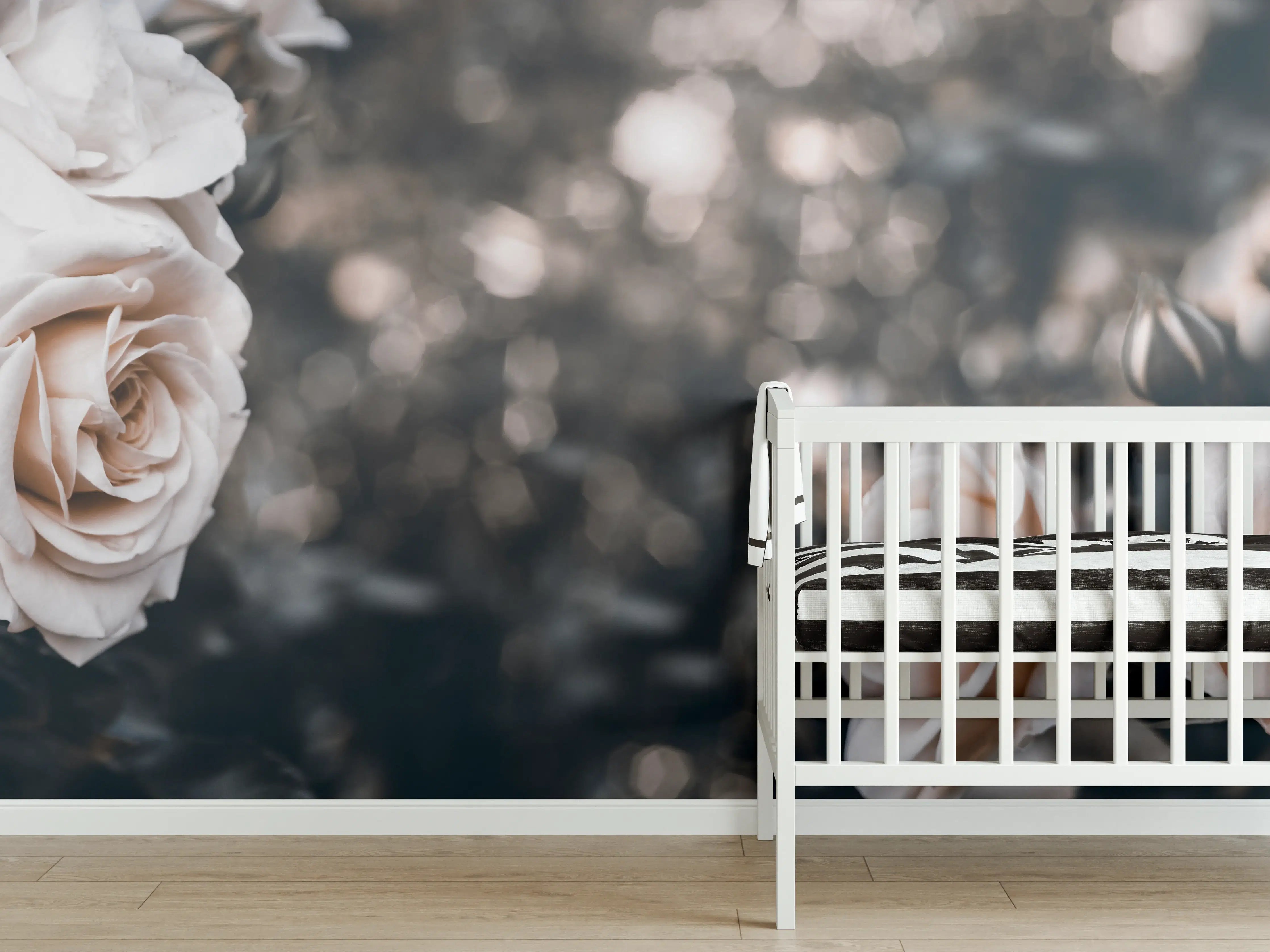 Babyzimmer Wandgestaltung - Weisse Pastell- Rosen - Fine Art