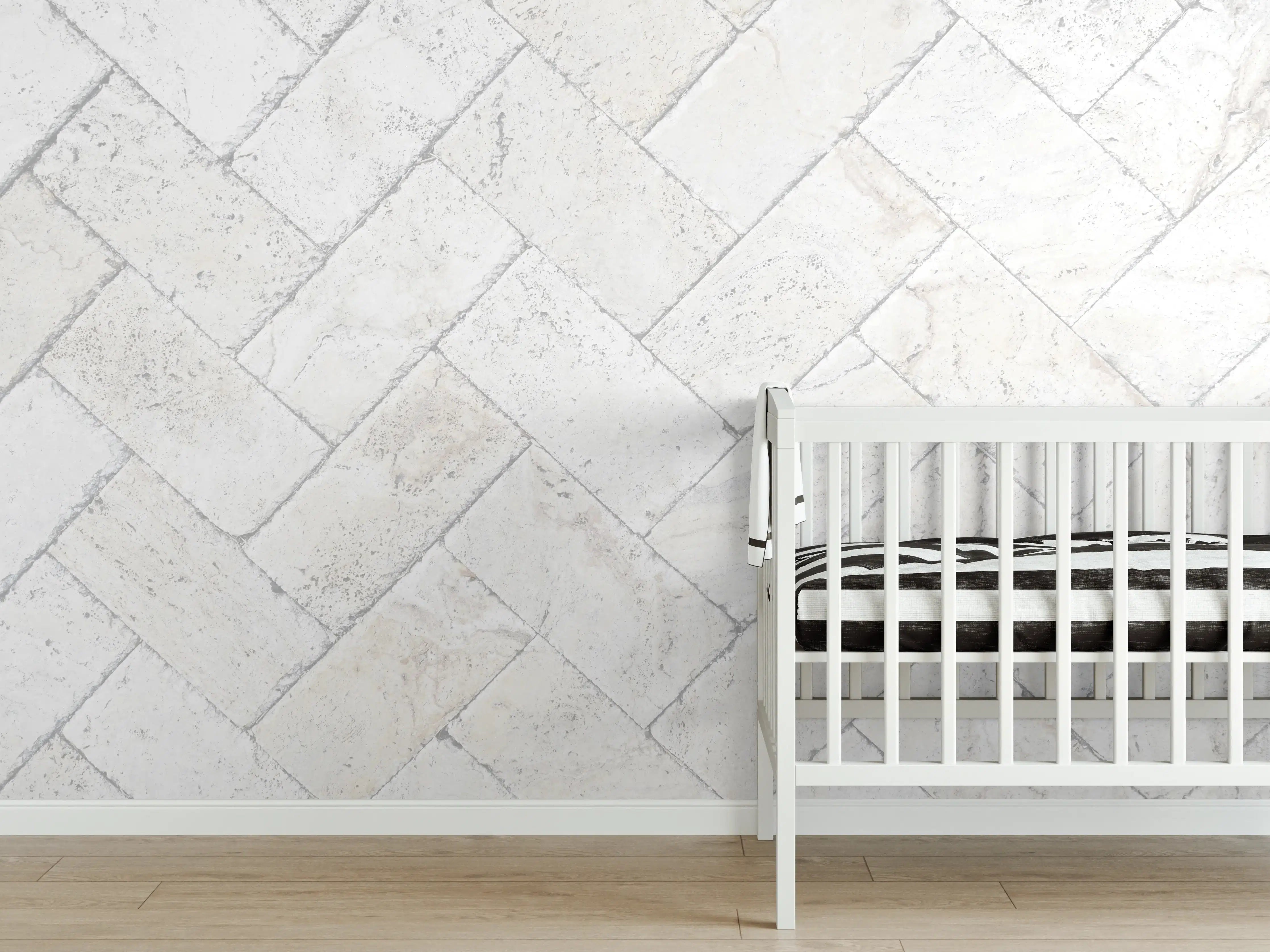 Babyzimmer Wandgestaltung - Weiße Pflastersteine