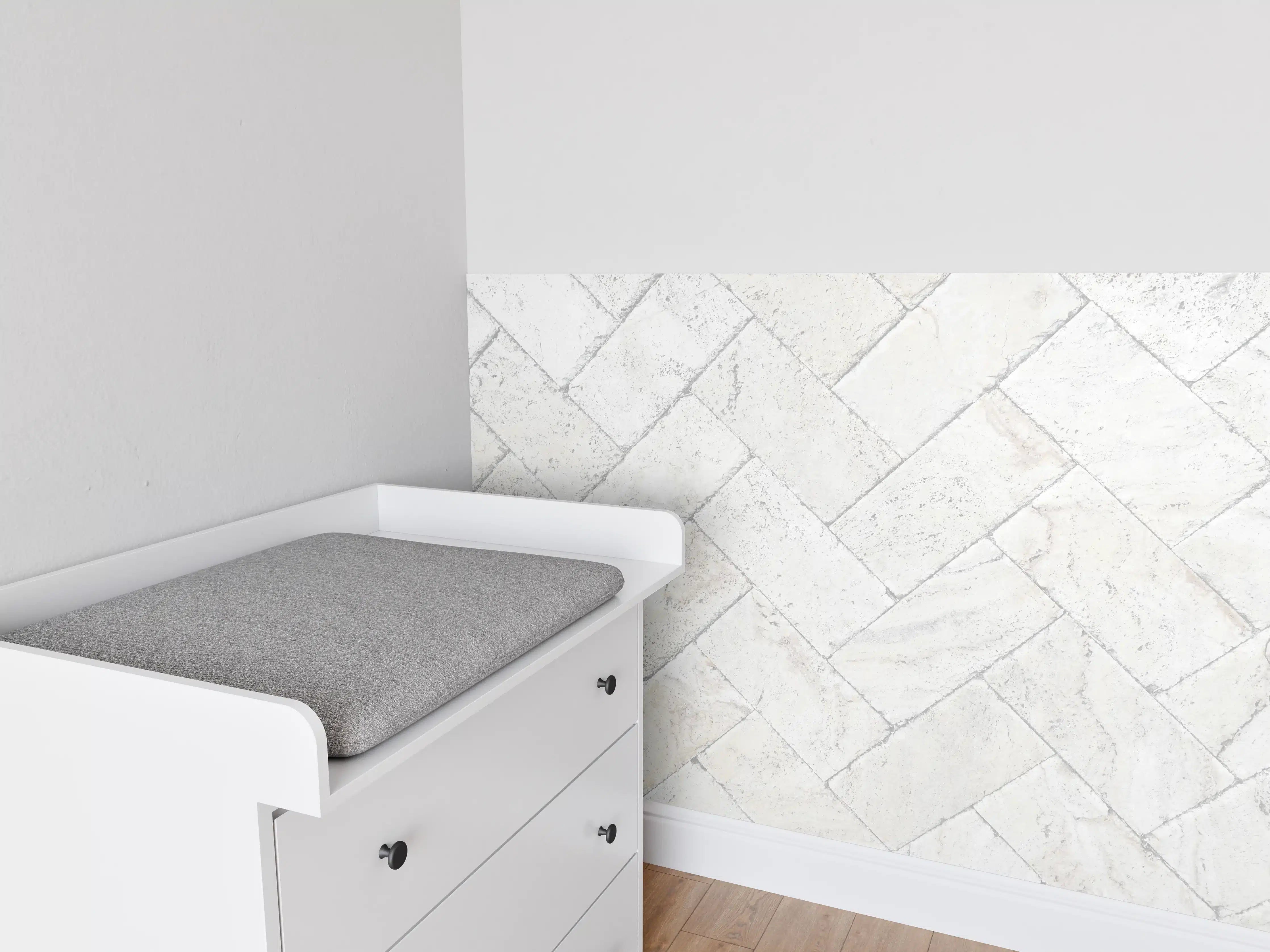 Babyzimmer Wandgestaltung - Weiße Pflastersteine