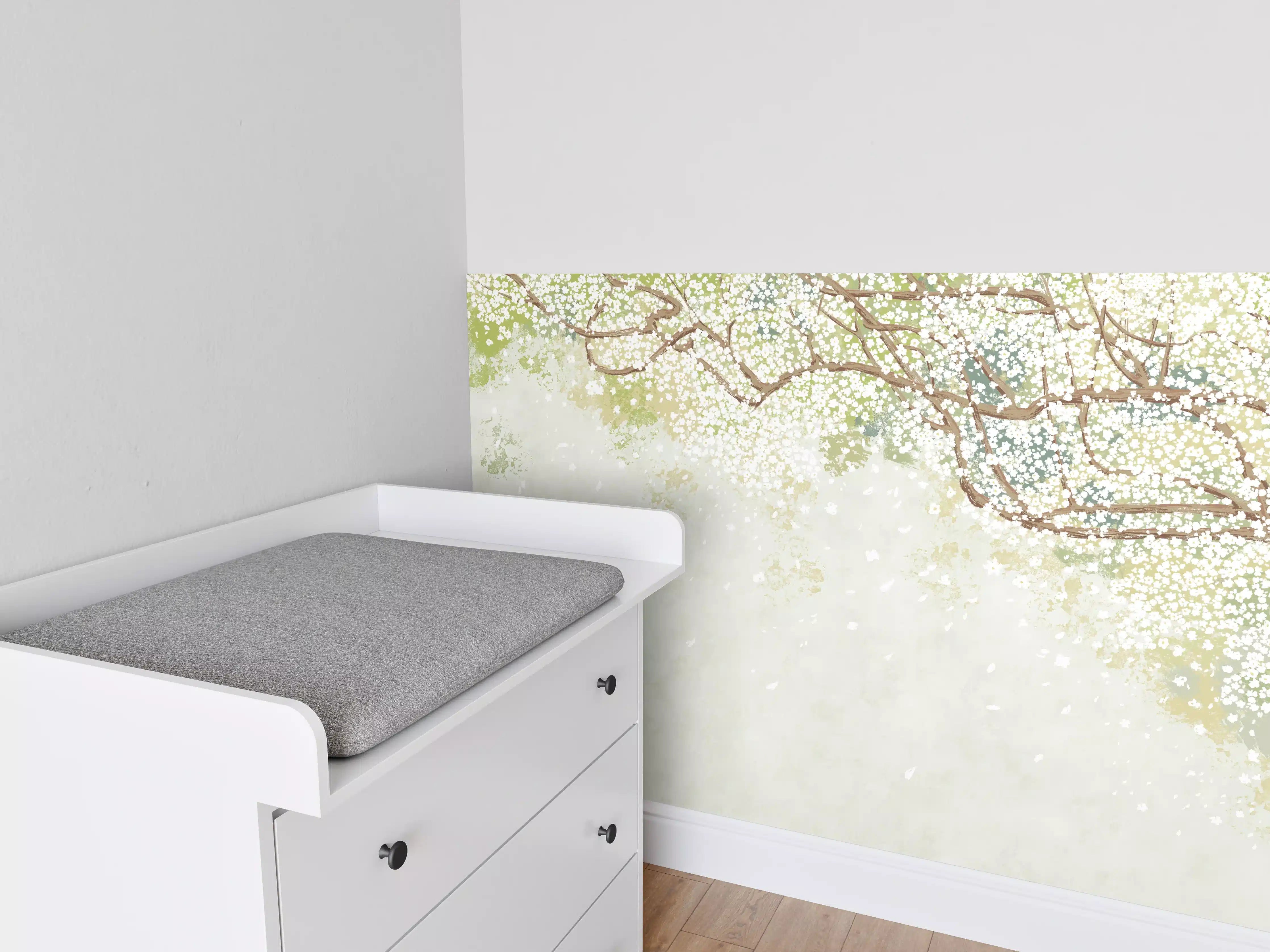 Babyzimmer Wandgestaltung - Weiße Sakura Blätter - Vintage