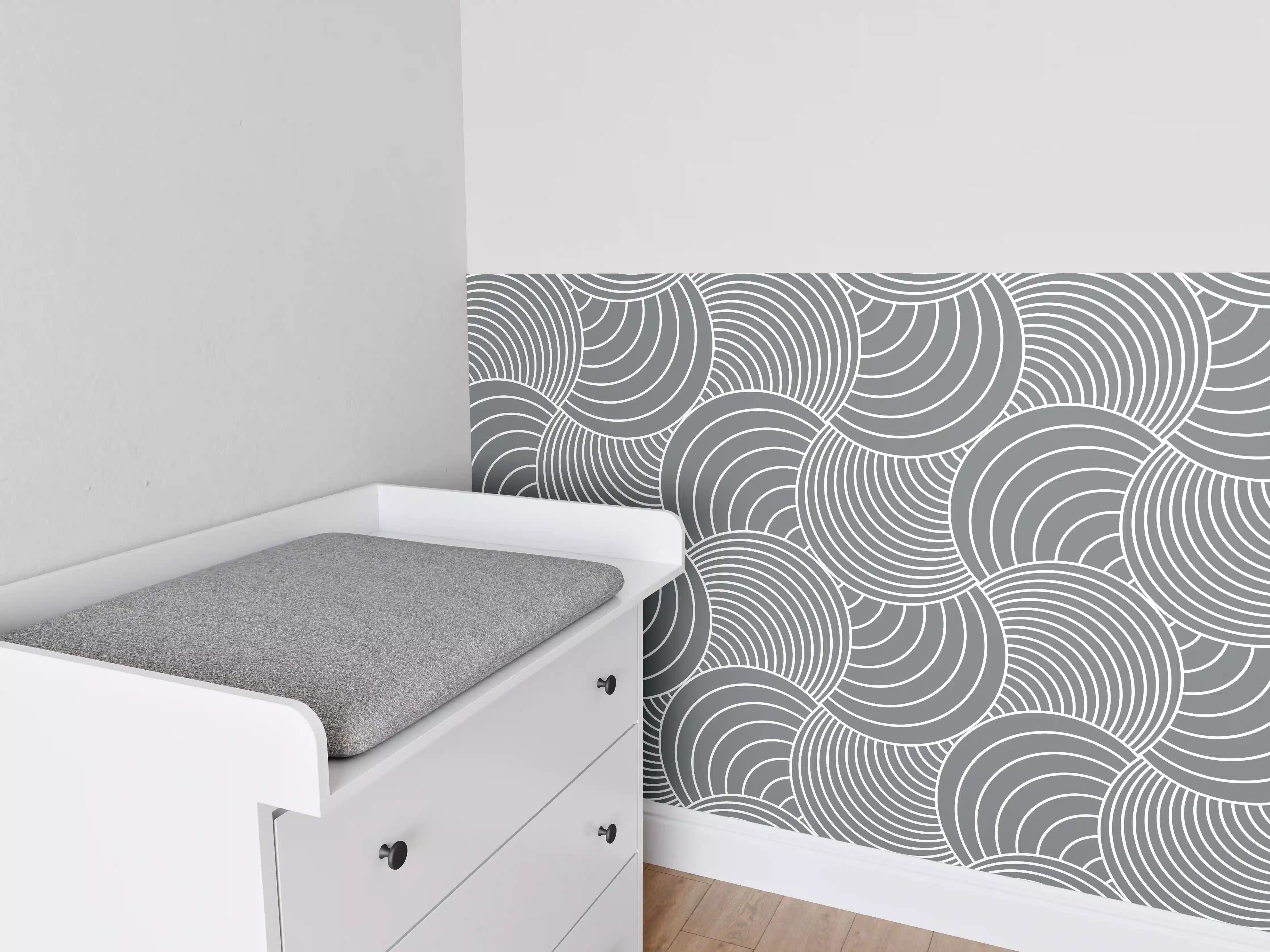 Babyzimmer Wandgestaltung - Weiße Wellen-Grafik in der Küche