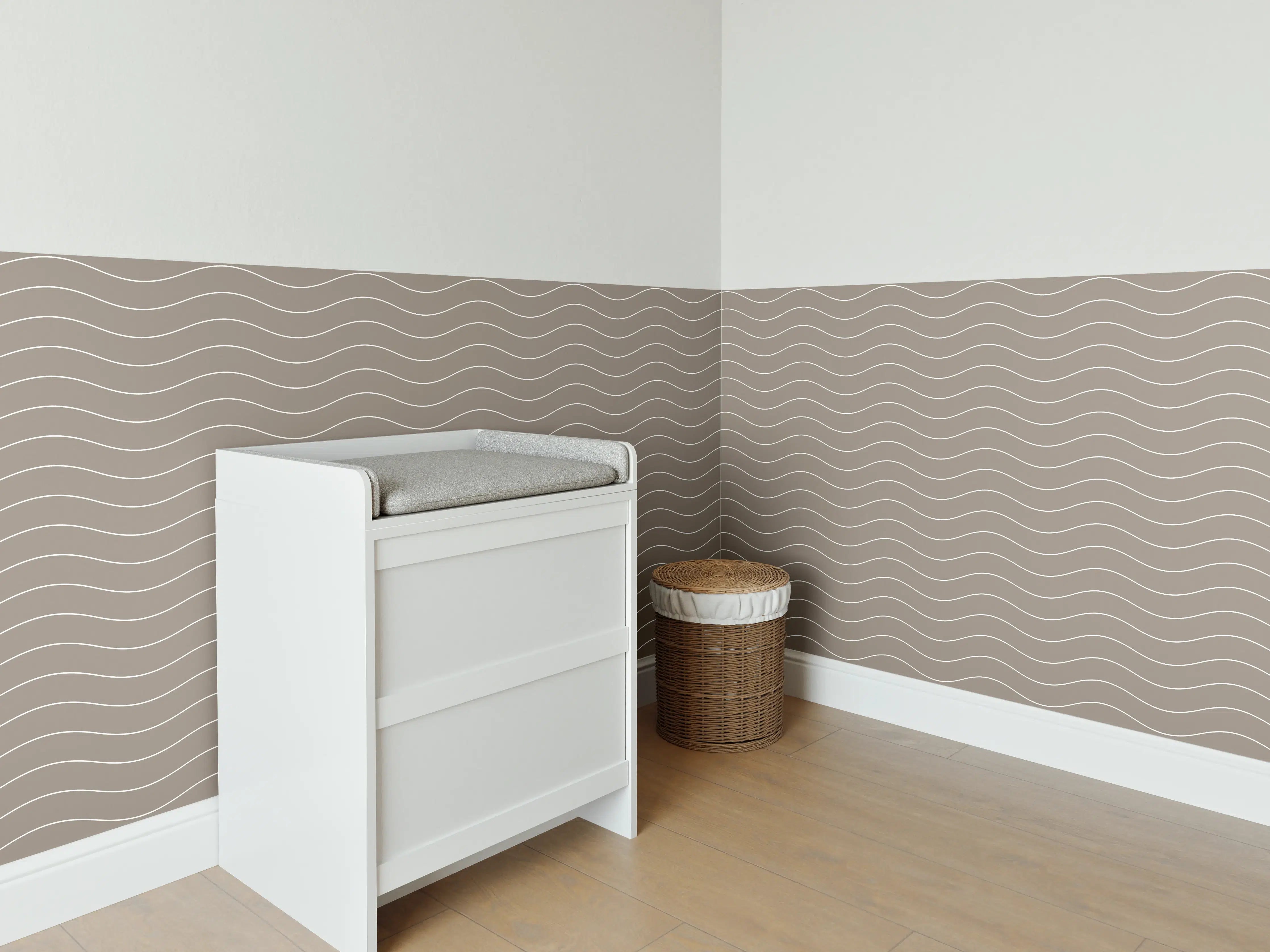 Babyzimmer Wandgestaltung - Weiße Wellenschale mit Grautönen