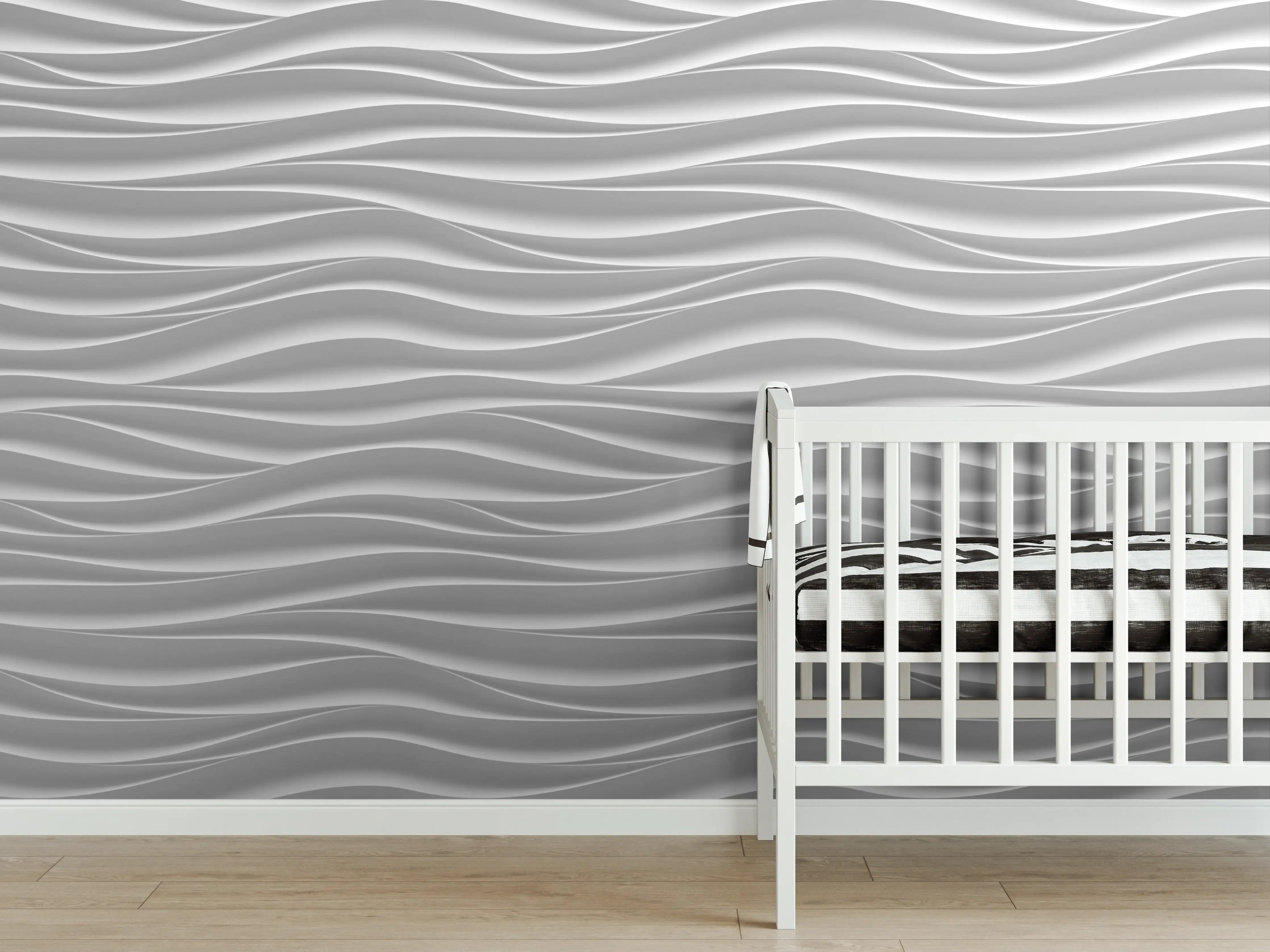 Babyzimmer Wandgestaltung - Weiße Wellenstruktur mit grau schattierten Linien