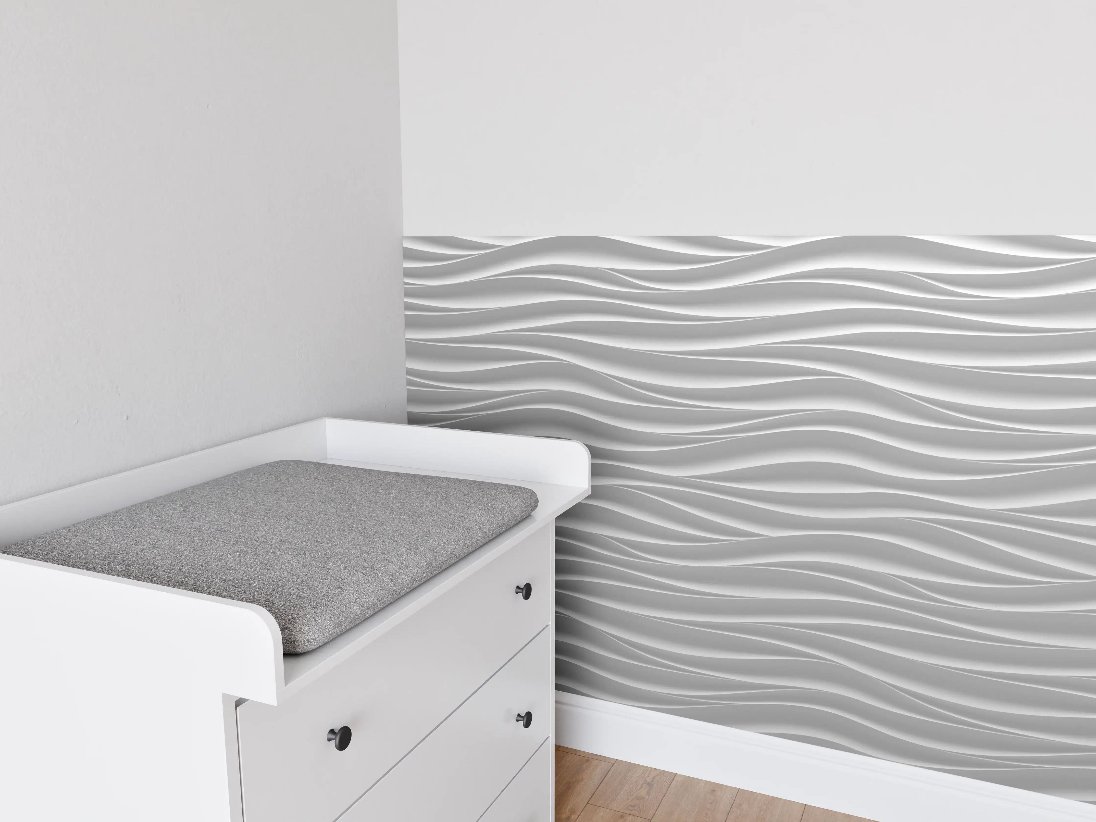 Babyzimmer Wandgestaltung - Weiße Wellenstruktur mit grau schattierten Linien