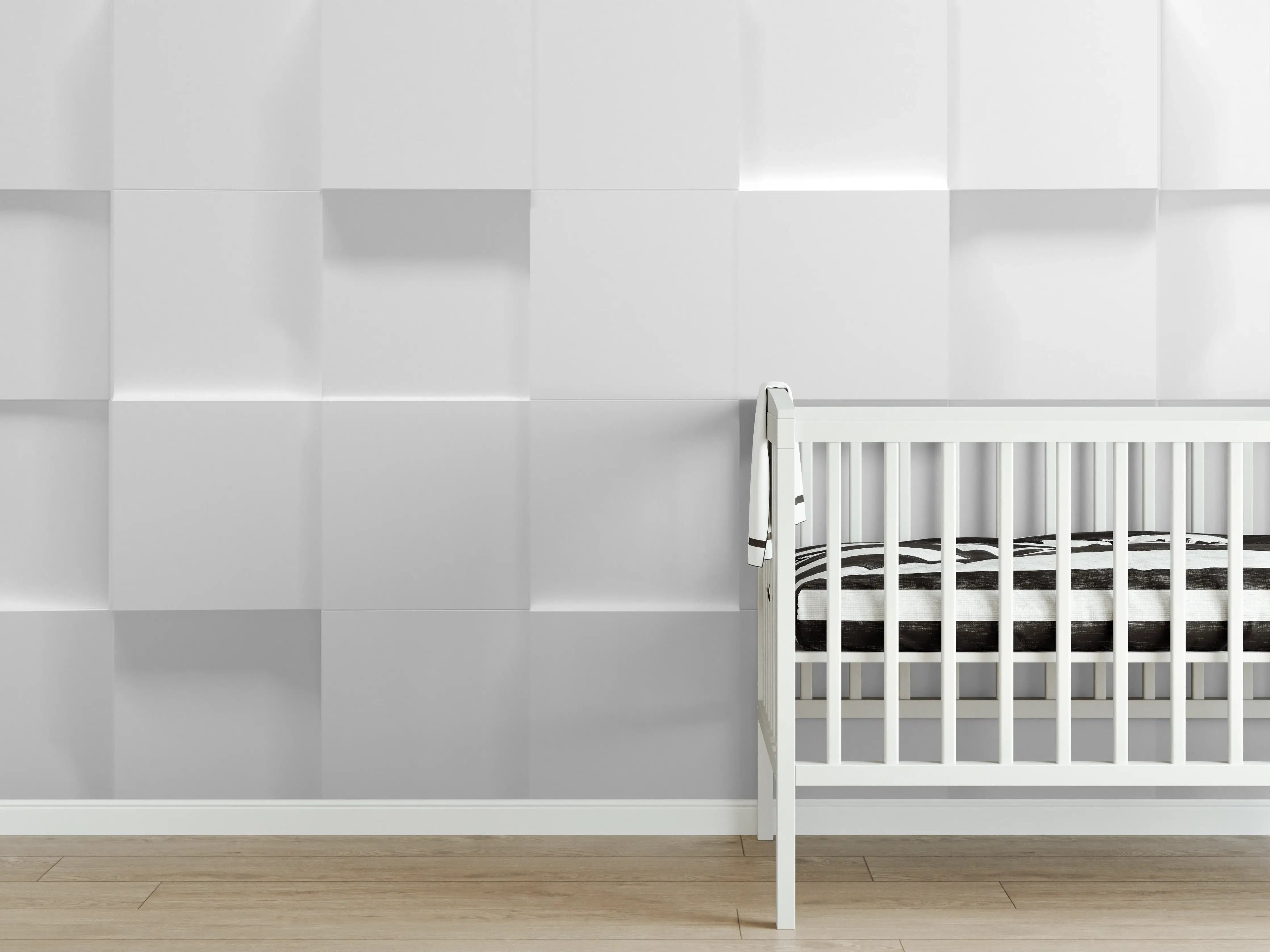 Babyzimmer Wandgestaltung - Weiße Würfelstruktur 3D-Illustration