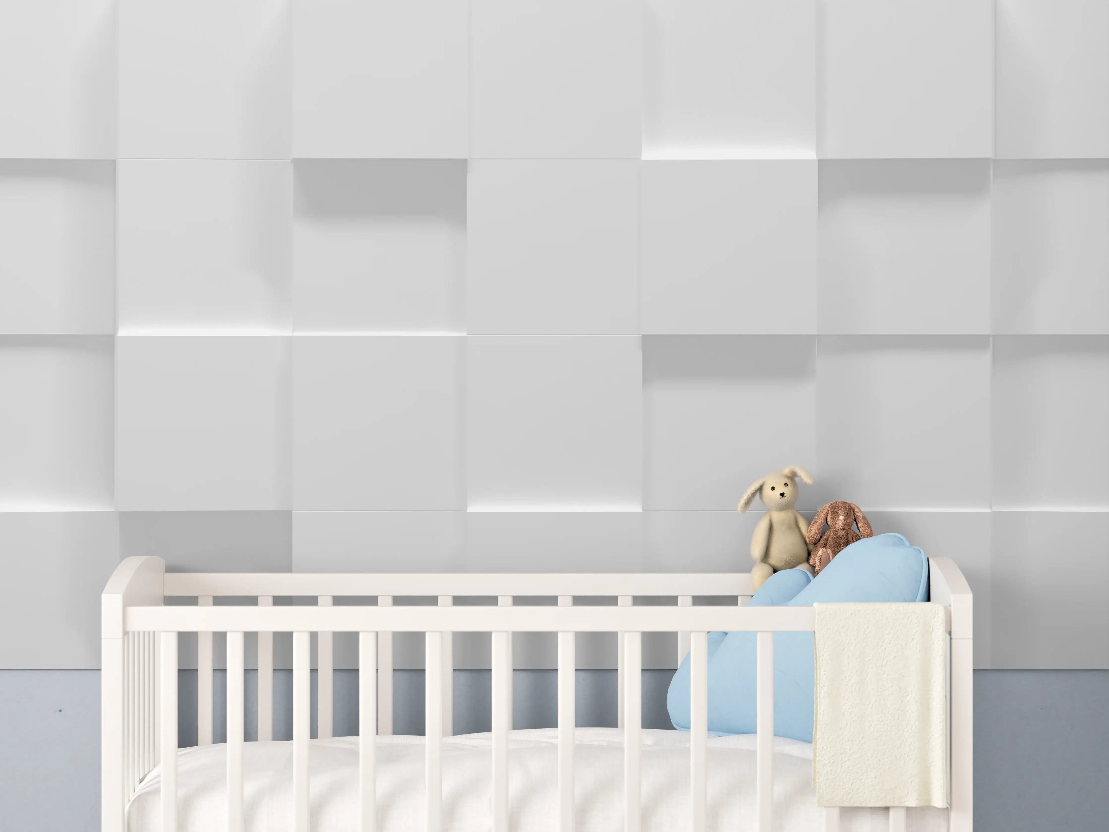Babyzimmer Wandgestaltung - Weiße Würfelstruktur 3D-Illustration