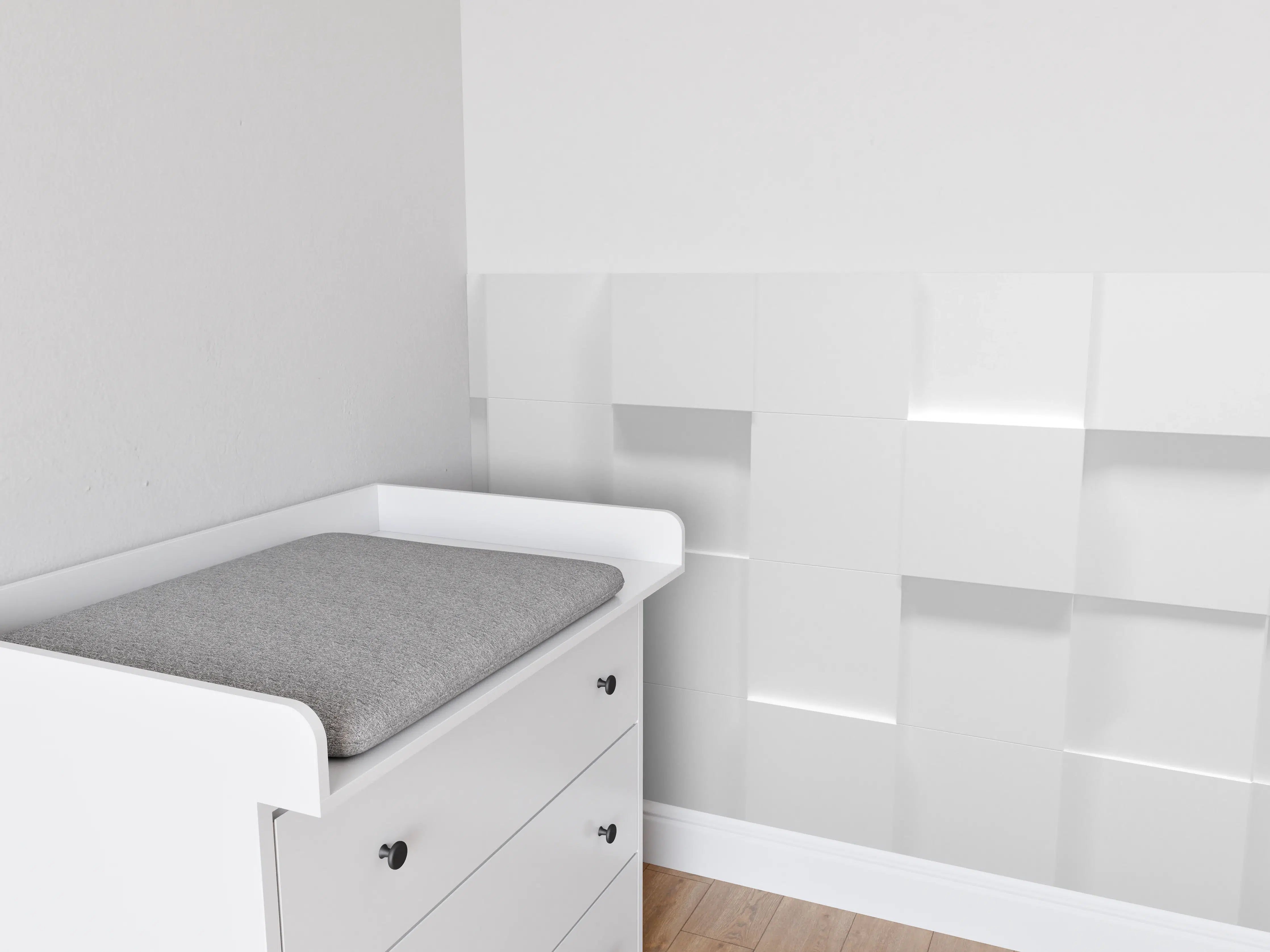 Babyzimmer Wandgestaltung - Weiße Würfelstruktur 3D-Illustration