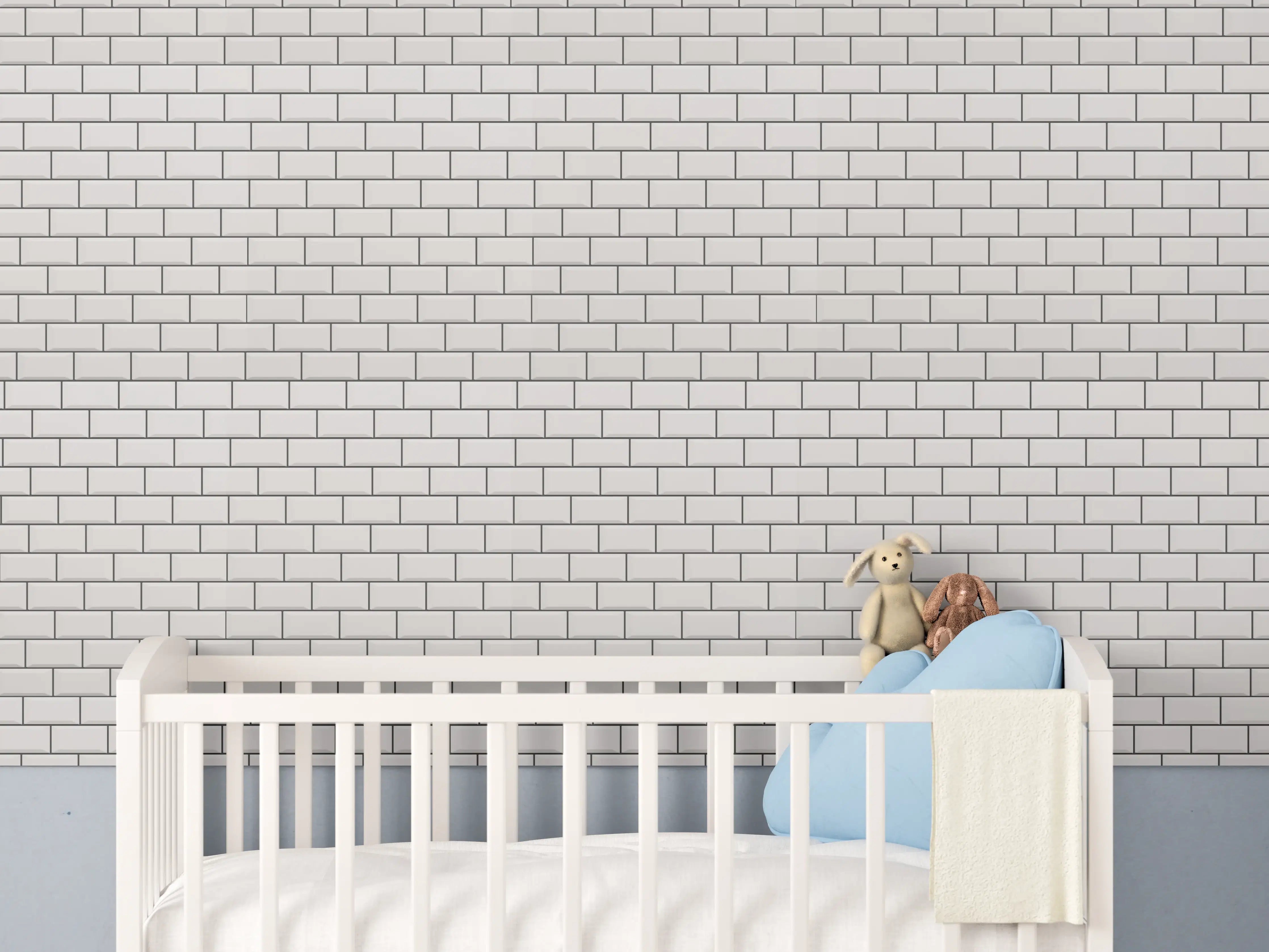 Babyzimmer Wandgestaltung - Weiße Ziegelmauer mit feiner Struktur