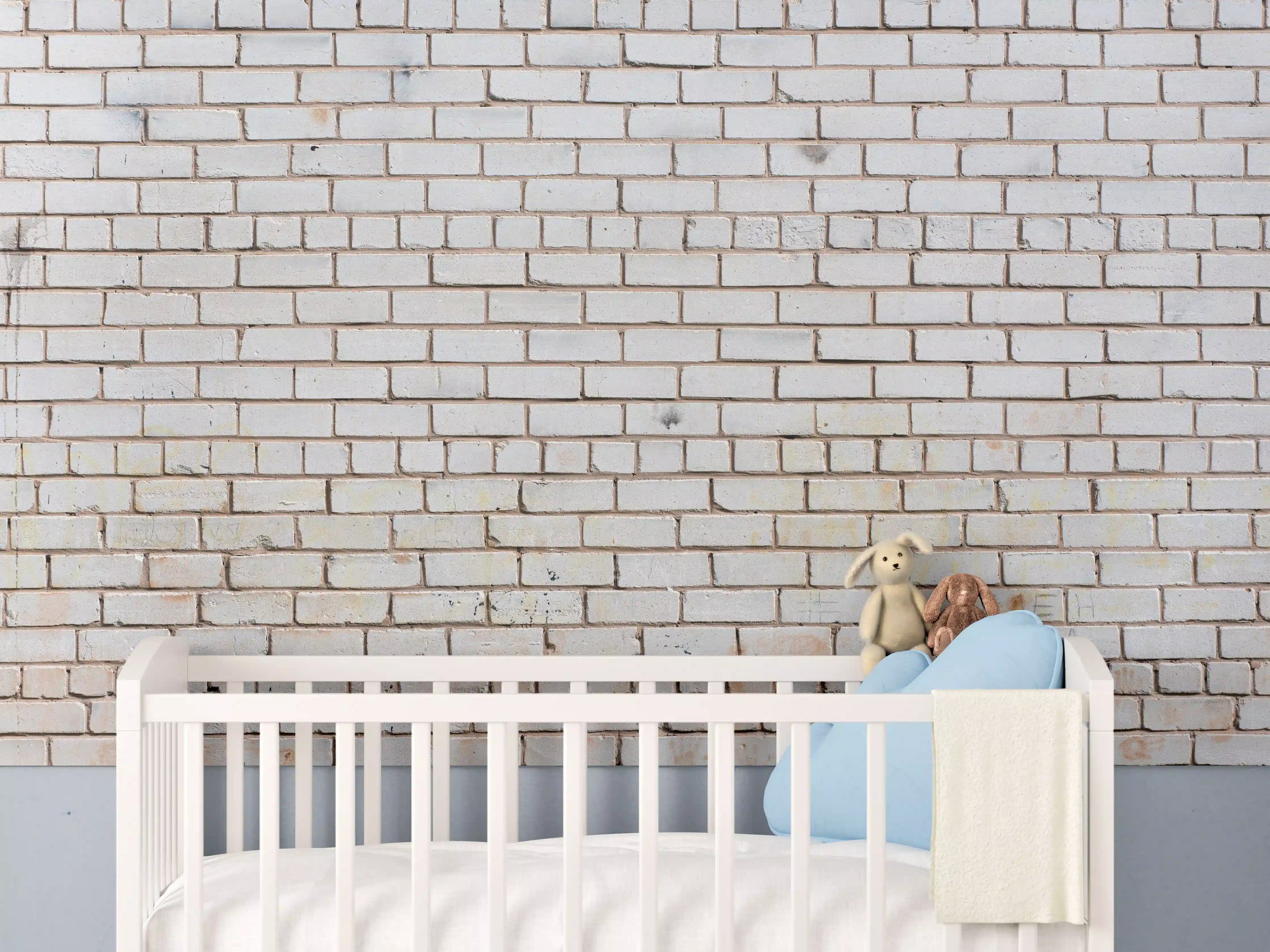 Babyzimmer Wandgestaltung - Weiße Ziegelwand mit zarten Grautönen - realistische Textur